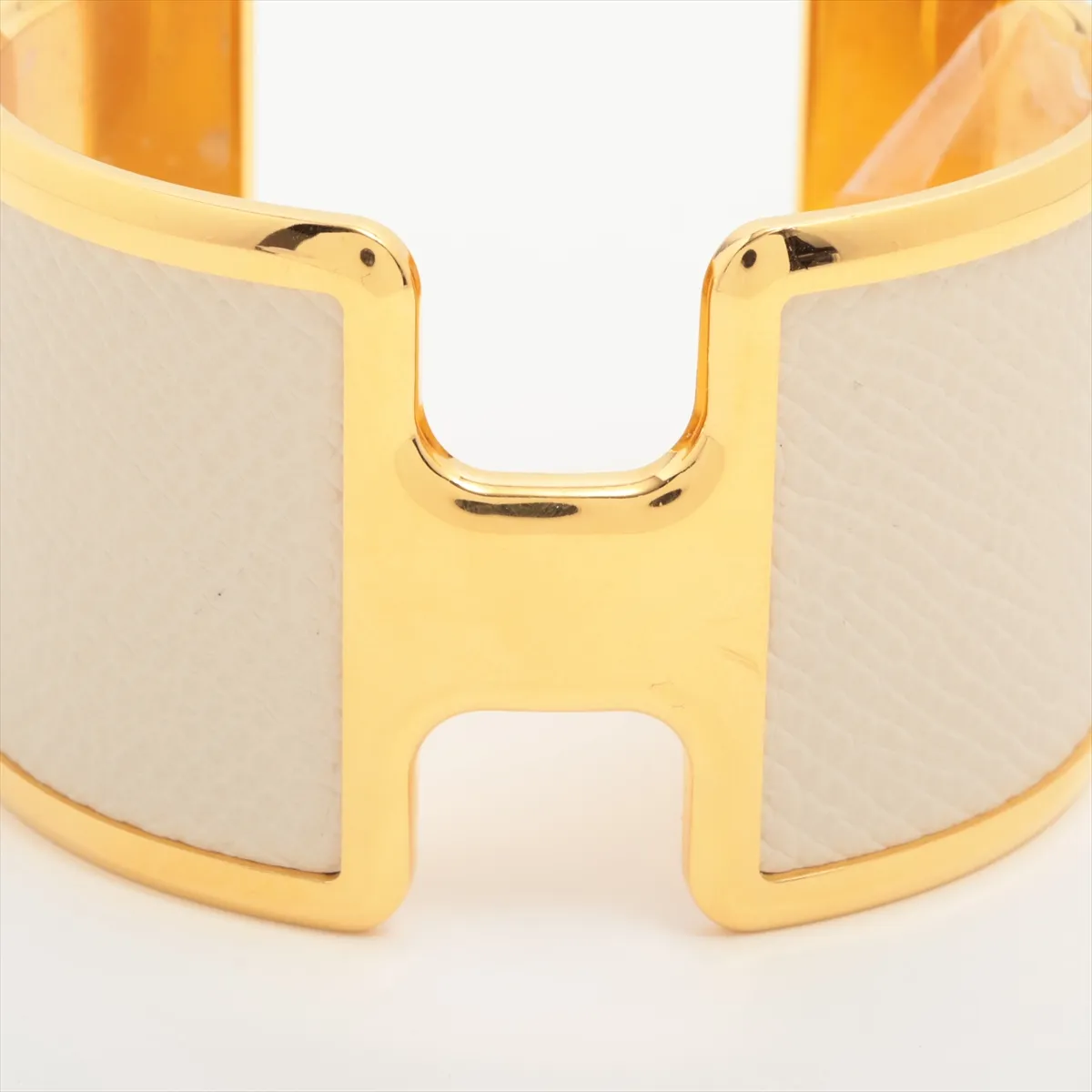 Olympe Bangle T3 GP x Leather Gold x Ivory. Shows signs of wear including — view 3