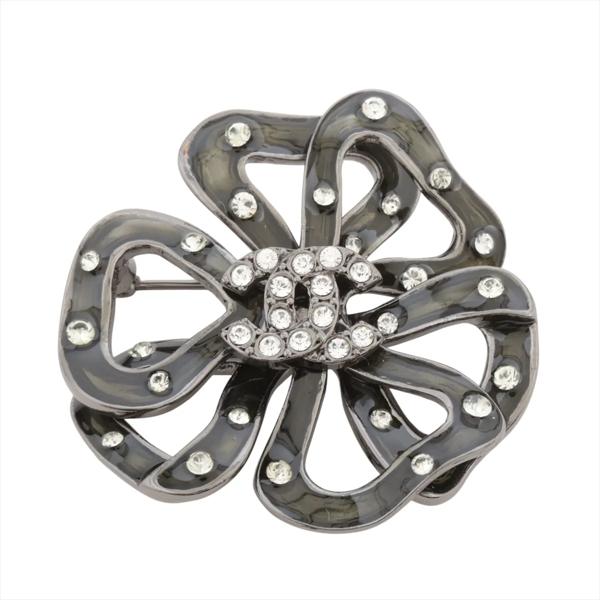 Coco Mark 03A Brooch, Gold Plated x Rhinestone, Silver x Black. Shows signs of wear, including