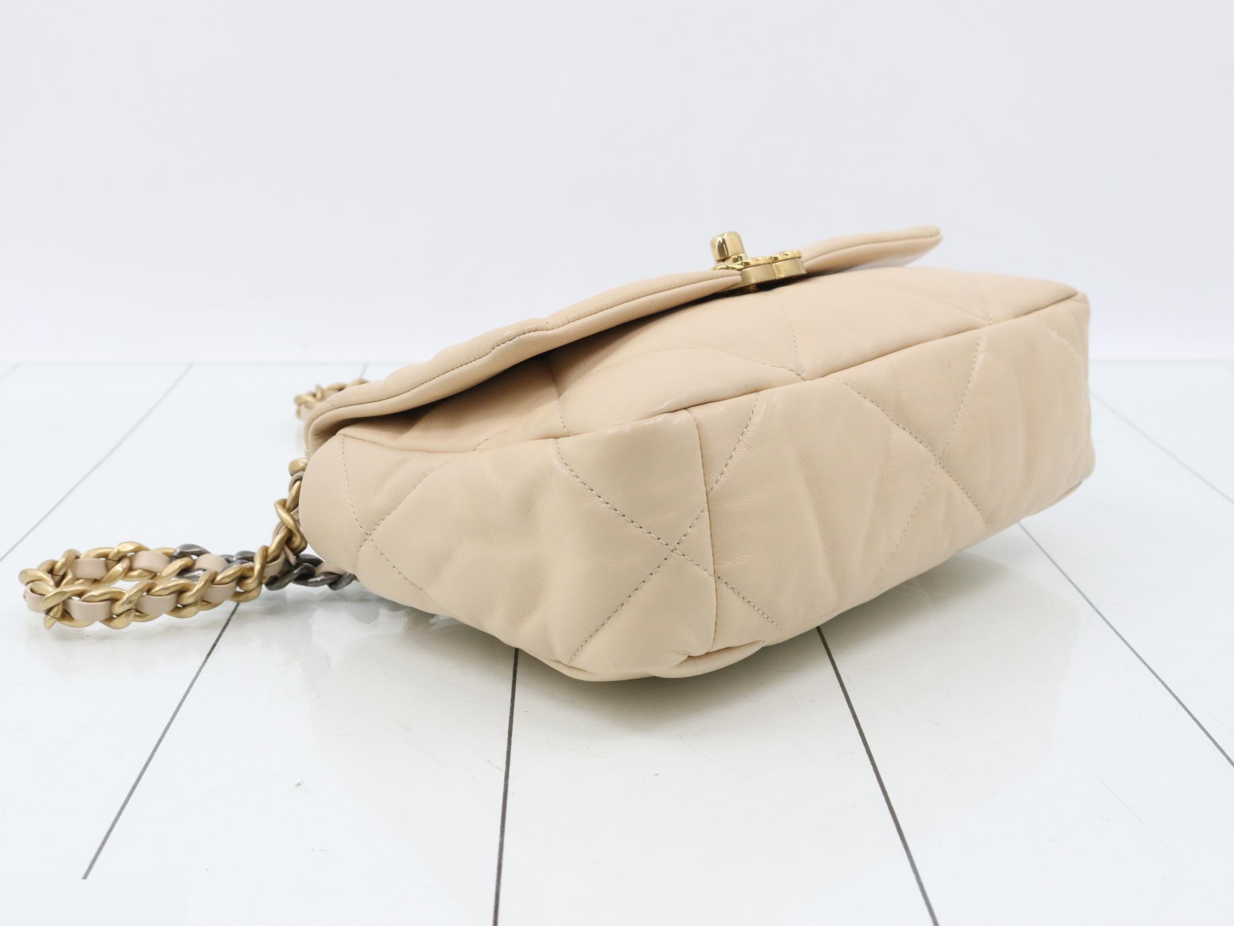 Lambskin Chanel 19 Chain Shoulder Bag, Beige, Gold and Silver Hardware — view 5
