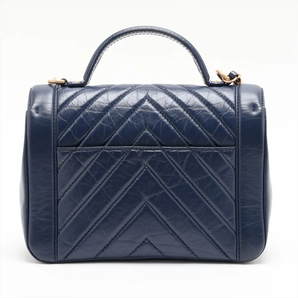 Chevron Vintage Calf 2-Way Handbag, Blue with Gold Hardware, 24663496, Serial Number 24 — view 2