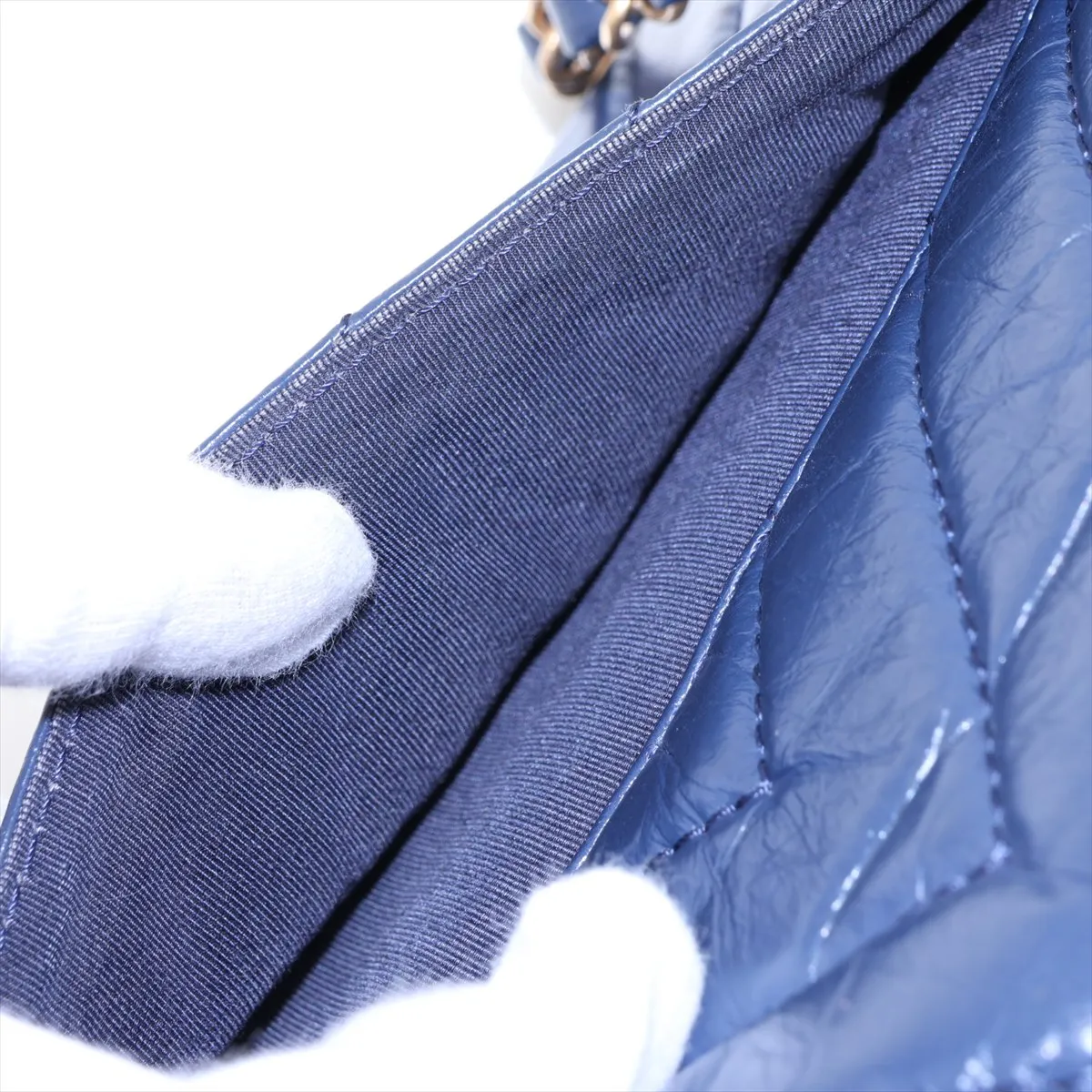Chevron Vintage Calf 2-Way Handbag, Blue with Gold Hardware, 24663496, Serial Number 24 — view 12