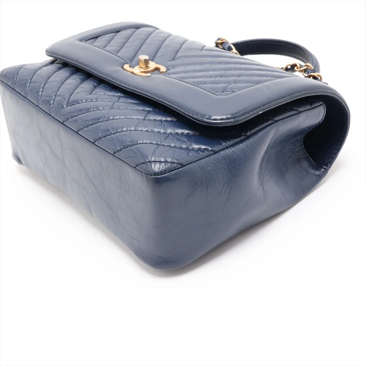 Chevron Vintage Calf 2-Way Handbag, Blue with Gold Hardware, 24663496, Serial Number 24 — view 3