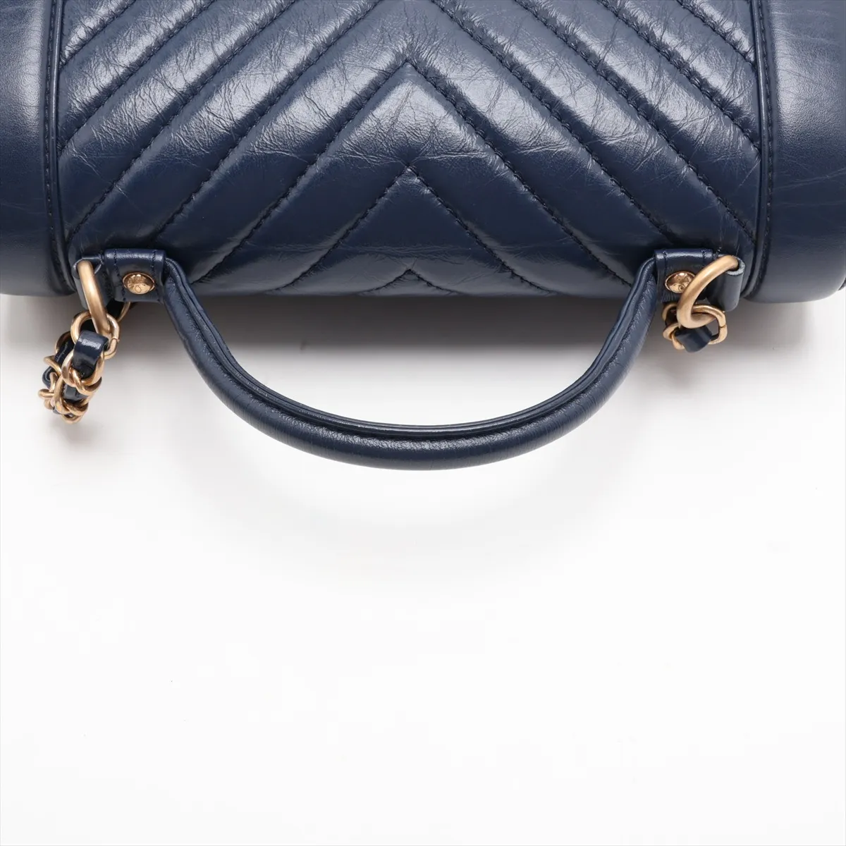 Chevron Vintage Calf 2-Way Handbag, Blue with Gold Hardware, 24663496, Serial Number 24 — view 5