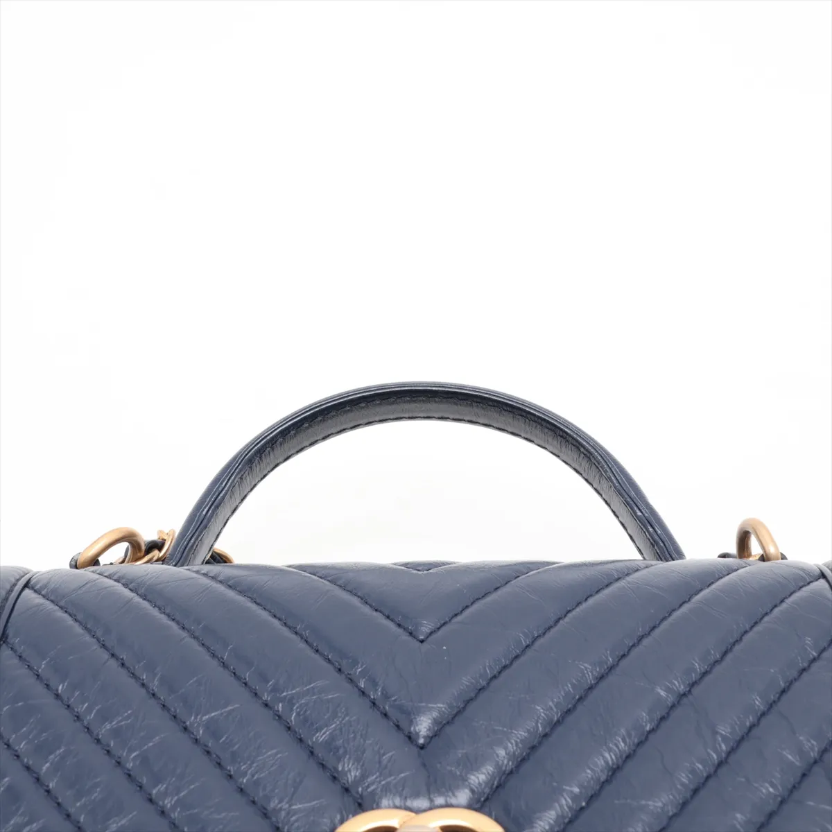 Chevron Vintage Calf 2-Way Handbag, Blue with Gold Hardware, 24663496, Serial Number 24 — view 6