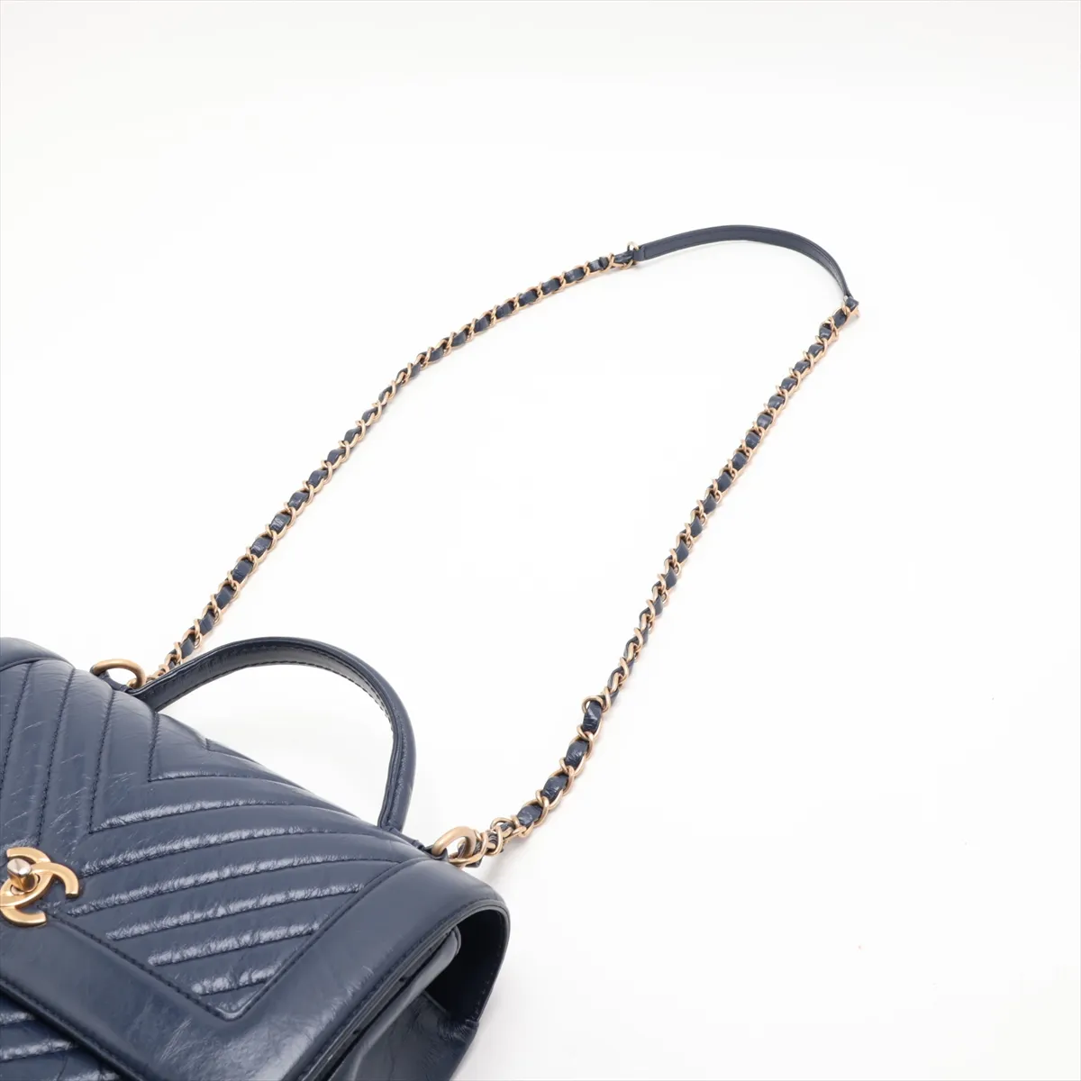 Chevron Vintage Calf 2-Way Handbag, Blue with Gold Hardware, 24663496, Serial Number 24 — view 7