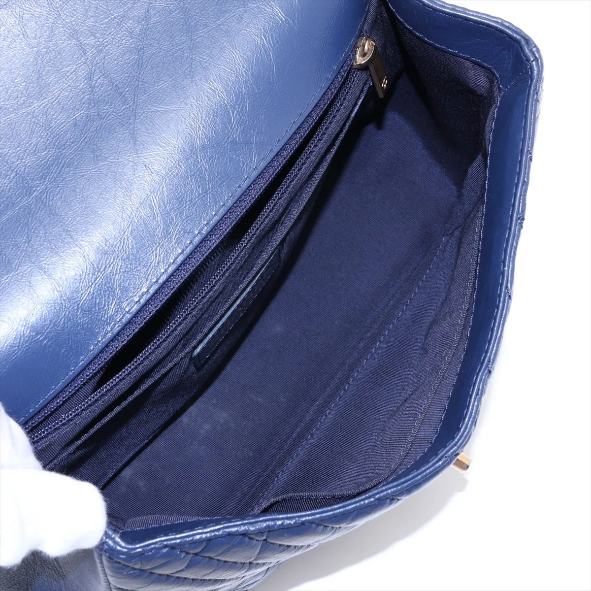 Chevron Vintage Calf 2-Way Handbag, Blue with Gold Hardware, 24663496, Serial Number 24 — view 8