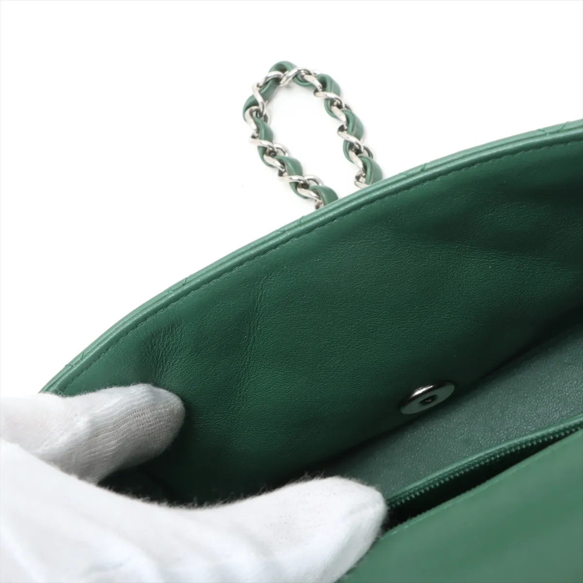 Mini Matelasse 17 Lambskin Single Flap Single Chain Bag Green Silver Hardware 28669893 28th Series A35200 — view 11