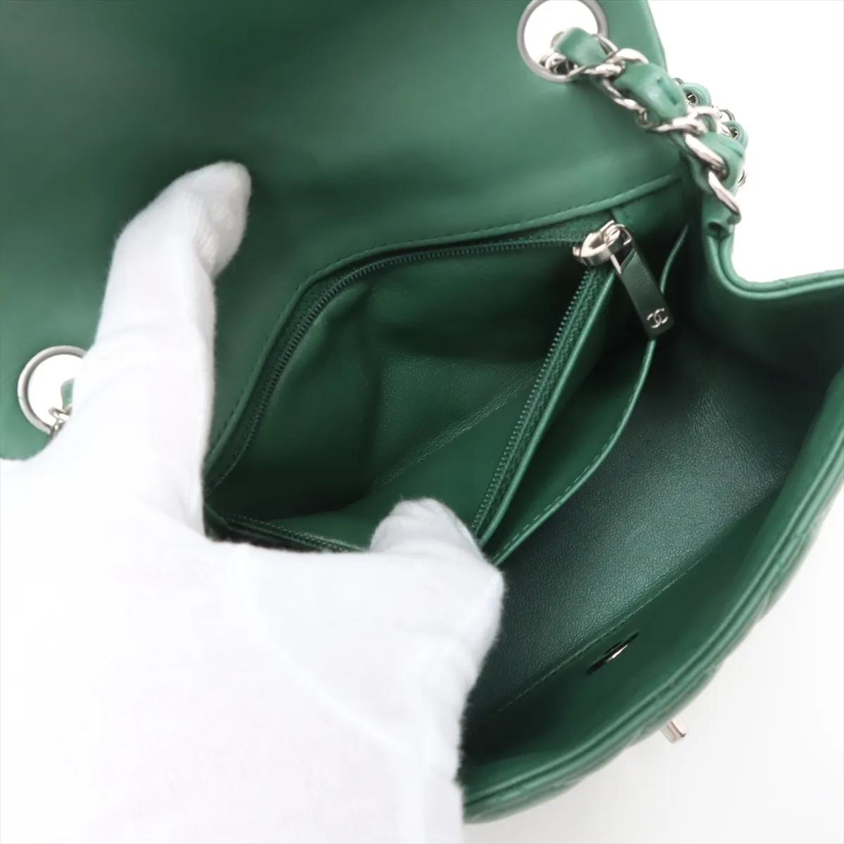 Mini Matelasse 17 Lambskin Single Flap Single Chain Bag Green Silver Hardware 28669893 28th Series A35200 — view 8