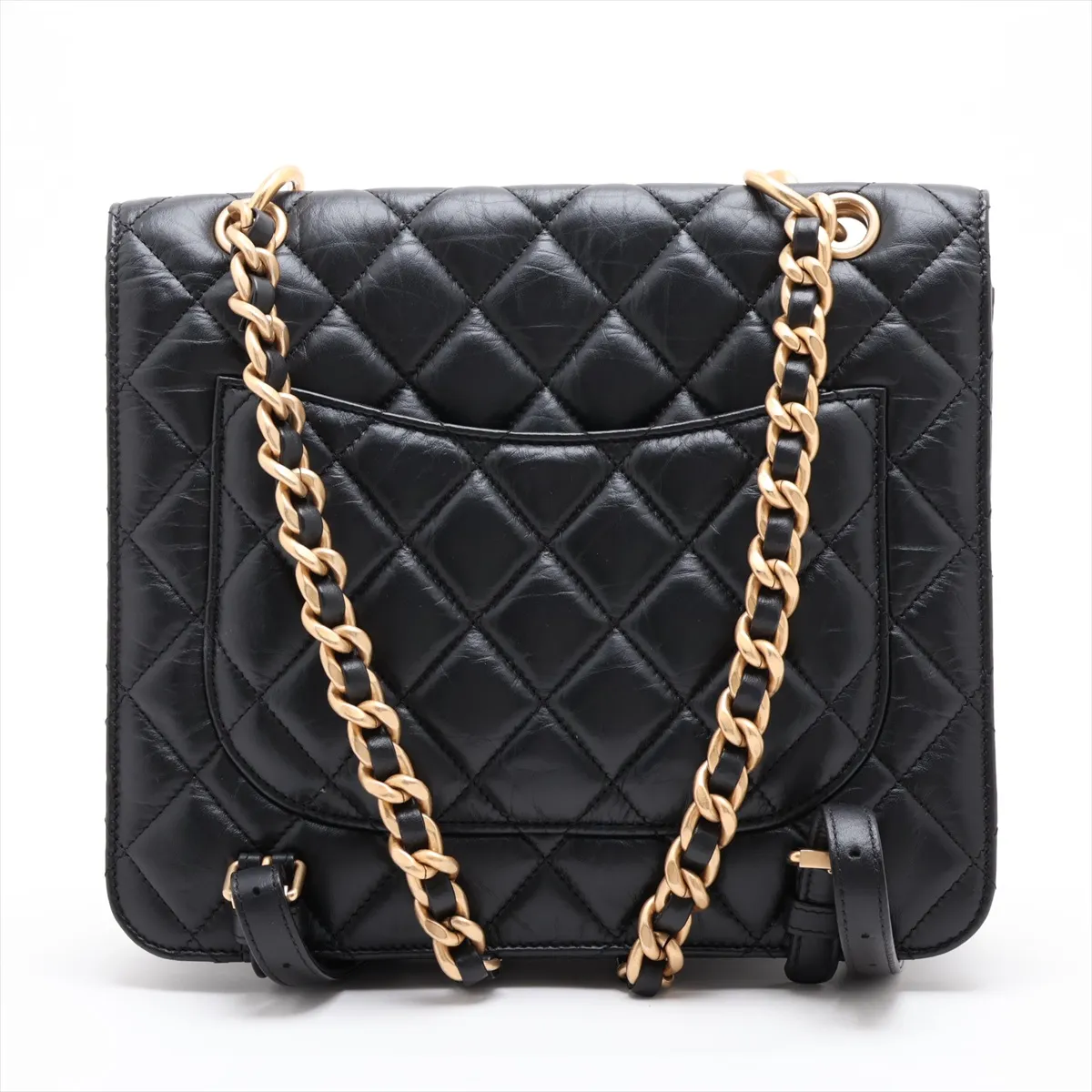 [Individually packaged] Chanel Matelassé Vintage Calf Chain Backpack, Black with Gold Hardware, ACLUHCA4, Random Plate — view 2
