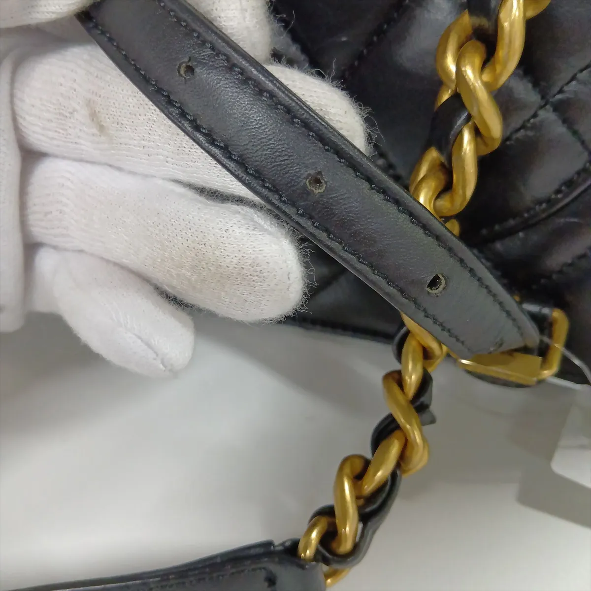 [Individually packaged] Chanel Matelassé Vintage Calf Chain Backpack, Black with Gold Hardware, ACLUHCA4, Random Plate — view 13
