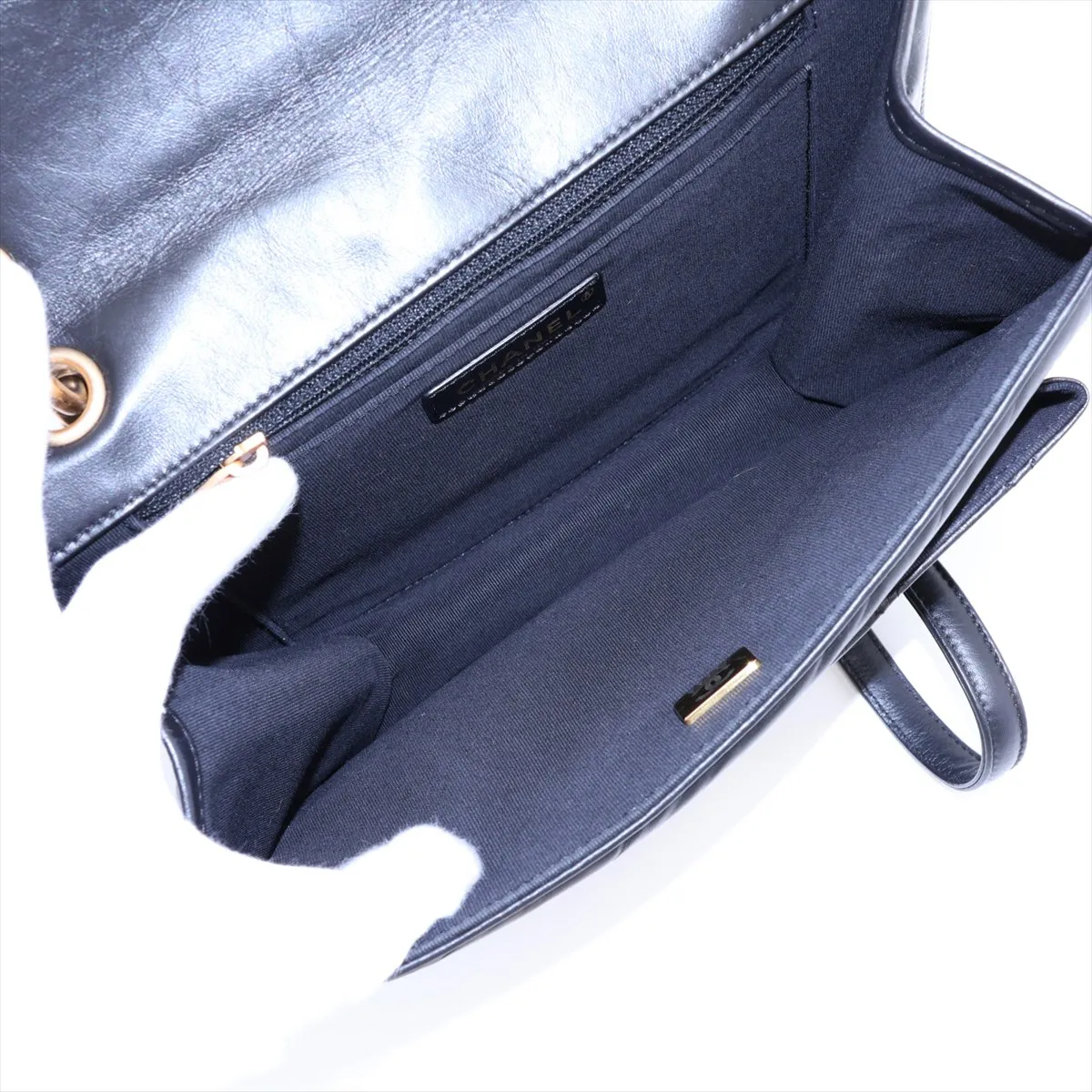 [Individually packaged] Chanel Matelassé Vintage Calf Chain Backpack, Black with Gold Hardware, ACLUHCA4, Random Plate — view 7