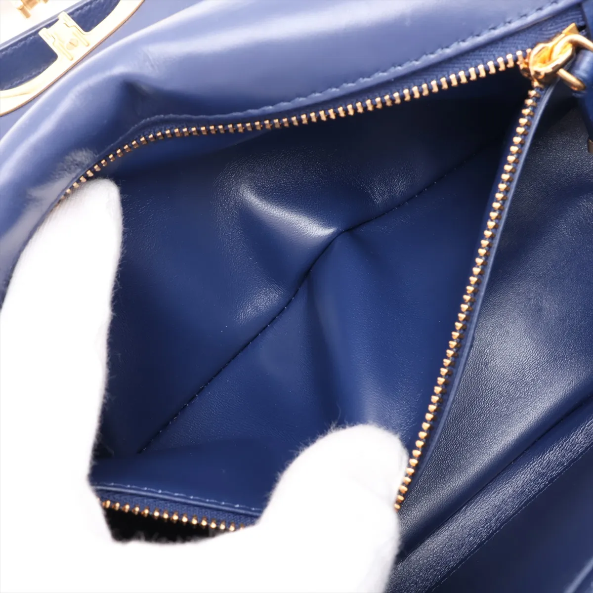 Cannage Caro Leather Chain Shoulder Bag, Blue — view 8