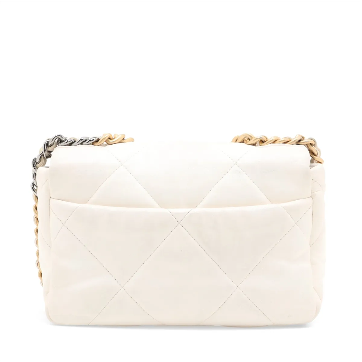 19 Lambskin Chain Shoulder Bag, White with Gold and Silver Hardware, 30970281, Serial Number in the 30s, AS1160 — view 2