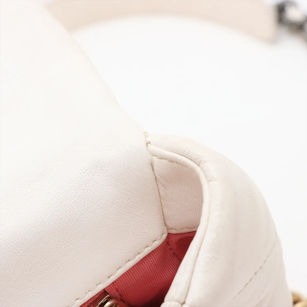 19 Lambskin Chain Shoulder Bag, White with Gold and Silver Hardware, 30970281, Serial Number in the 30s, AS1160 — view 13