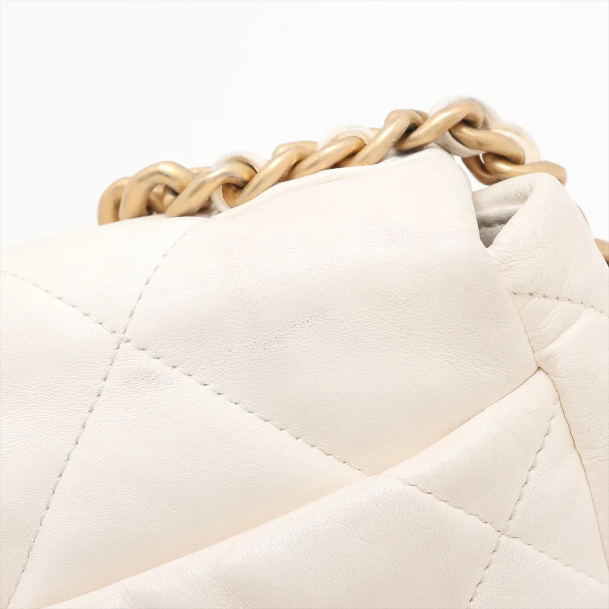 19 Lambskin Chain Shoulder Bag, White with Gold and Silver Hardware, 30970281, Serial Number in the 30s, AS1160 — view 15