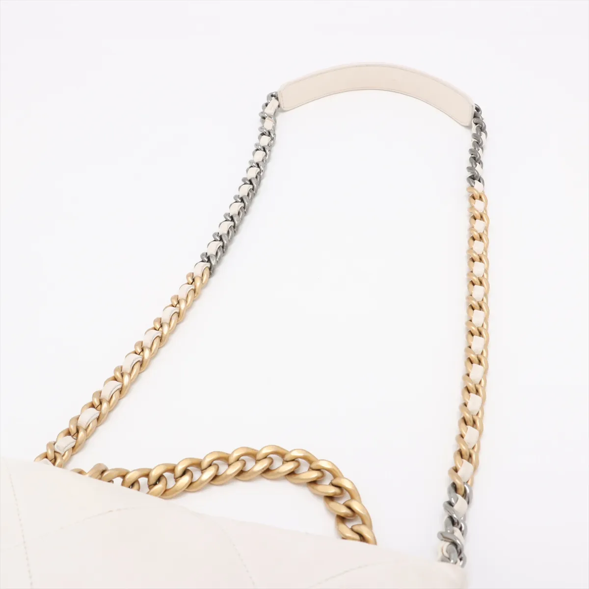 19 Lambskin Chain Shoulder Bag, White with Gold and Silver Hardware, 30970281, Serial Number in the 30s, AS1160 — view 7
