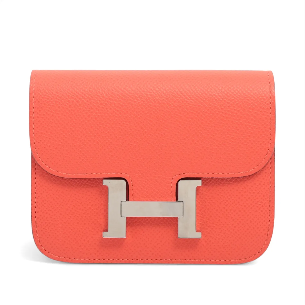 Constance Slim Veau Epsom Compact Wallet Red Silver Hardware W:2024