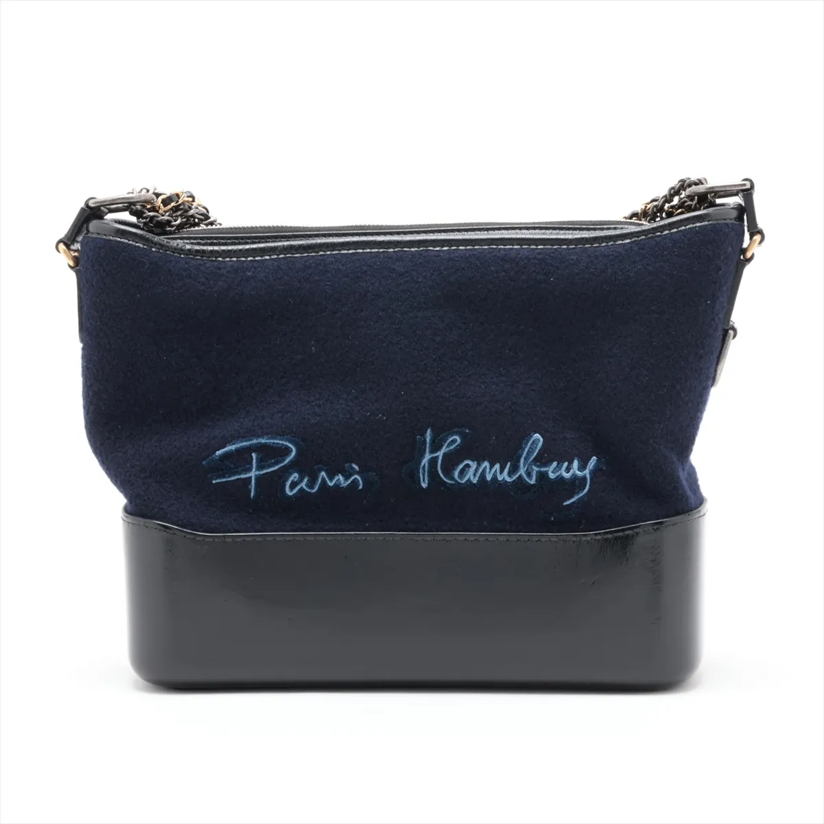Gabrielle de Chanel wool x leather chain shoulder bag, navy x black, gold x silver hardware, item number 26149731, serial number in the 26 range. — view 2