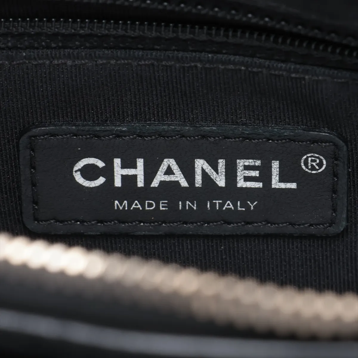 Gabrielle de Chanel wool x leather chain shoulder bag, navy x black, gold x silver hardware, item number 26149731, serial number in the 26 range. — view 11