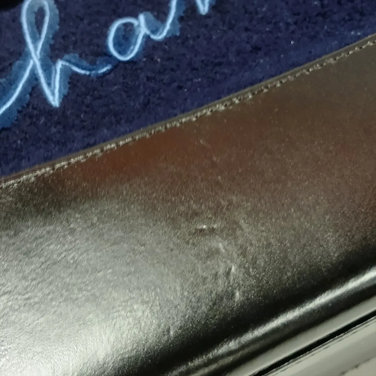 Gabrielle de Chanel wool x leather chain shoulder bag, navy x black, gold x silver hardware, item number 26149731, serial number in the 26 range. — view 13
