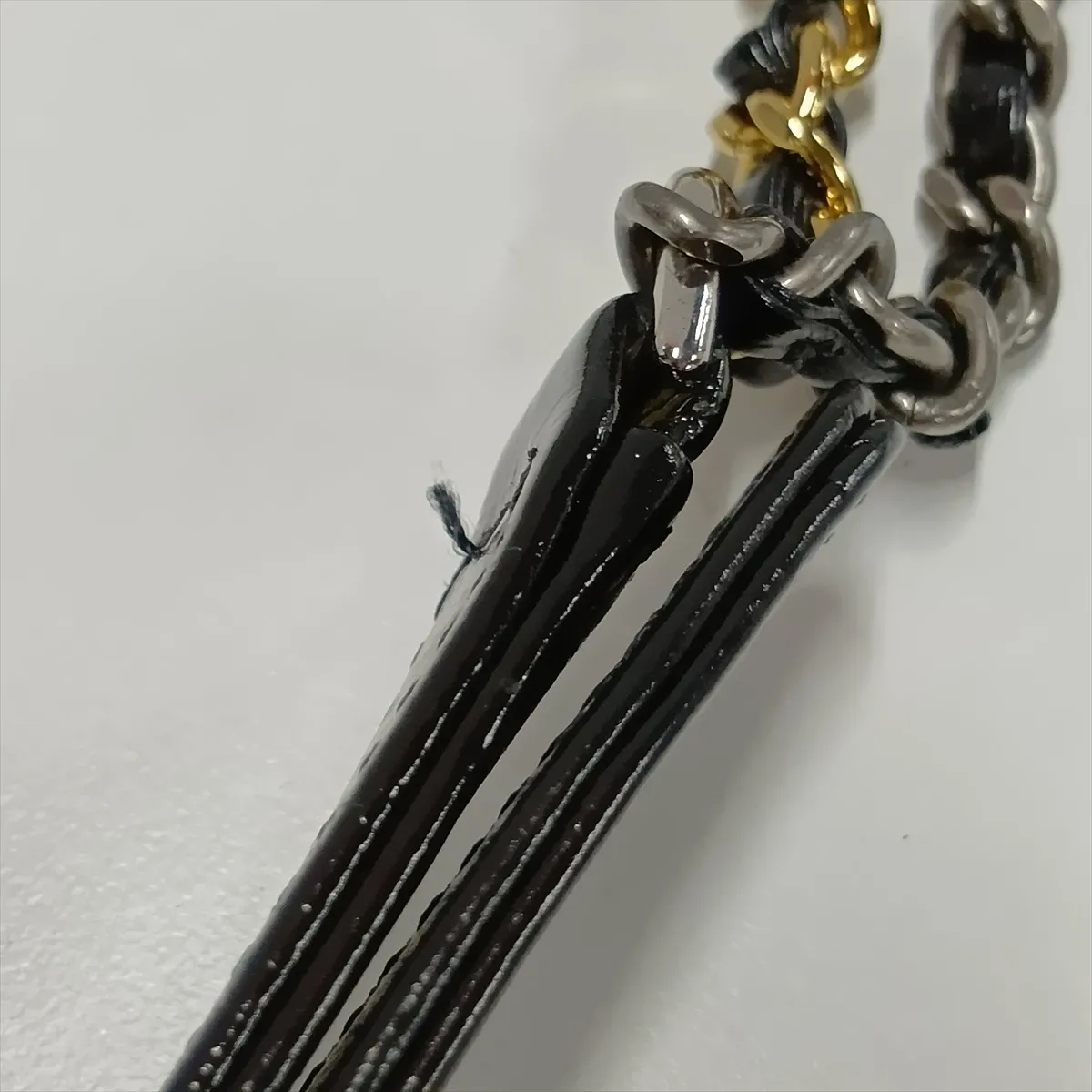 Gabrielle de Chanel wool x leather chain shoulder bag, navy x black, gold x silver hardware, item number 26149731, serial number in the 26 range. — view 15