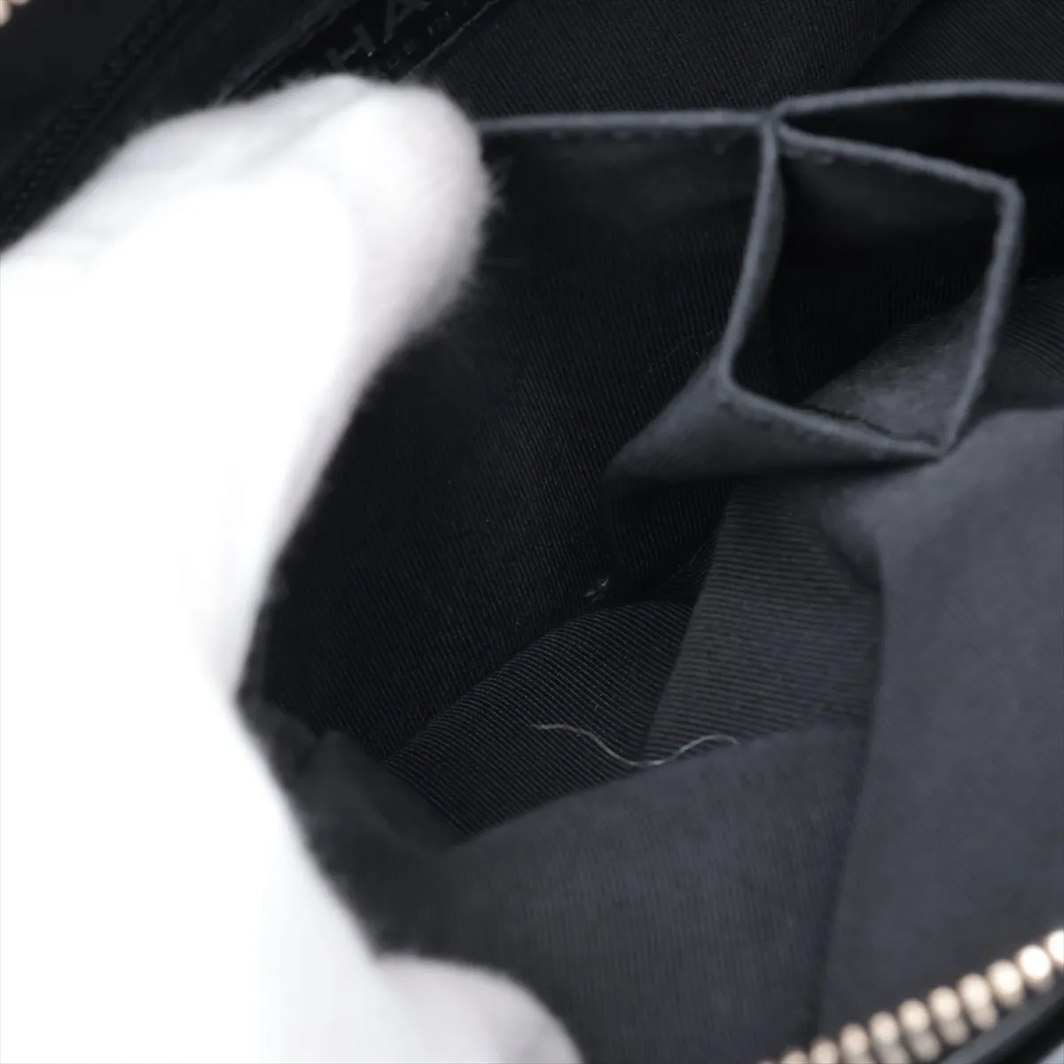 Gabrielle de Chanel wool x leather chain shoulder bag, navy x black, gold x silver hardware, item number 26149731, serial number in the 26 range. — view 9