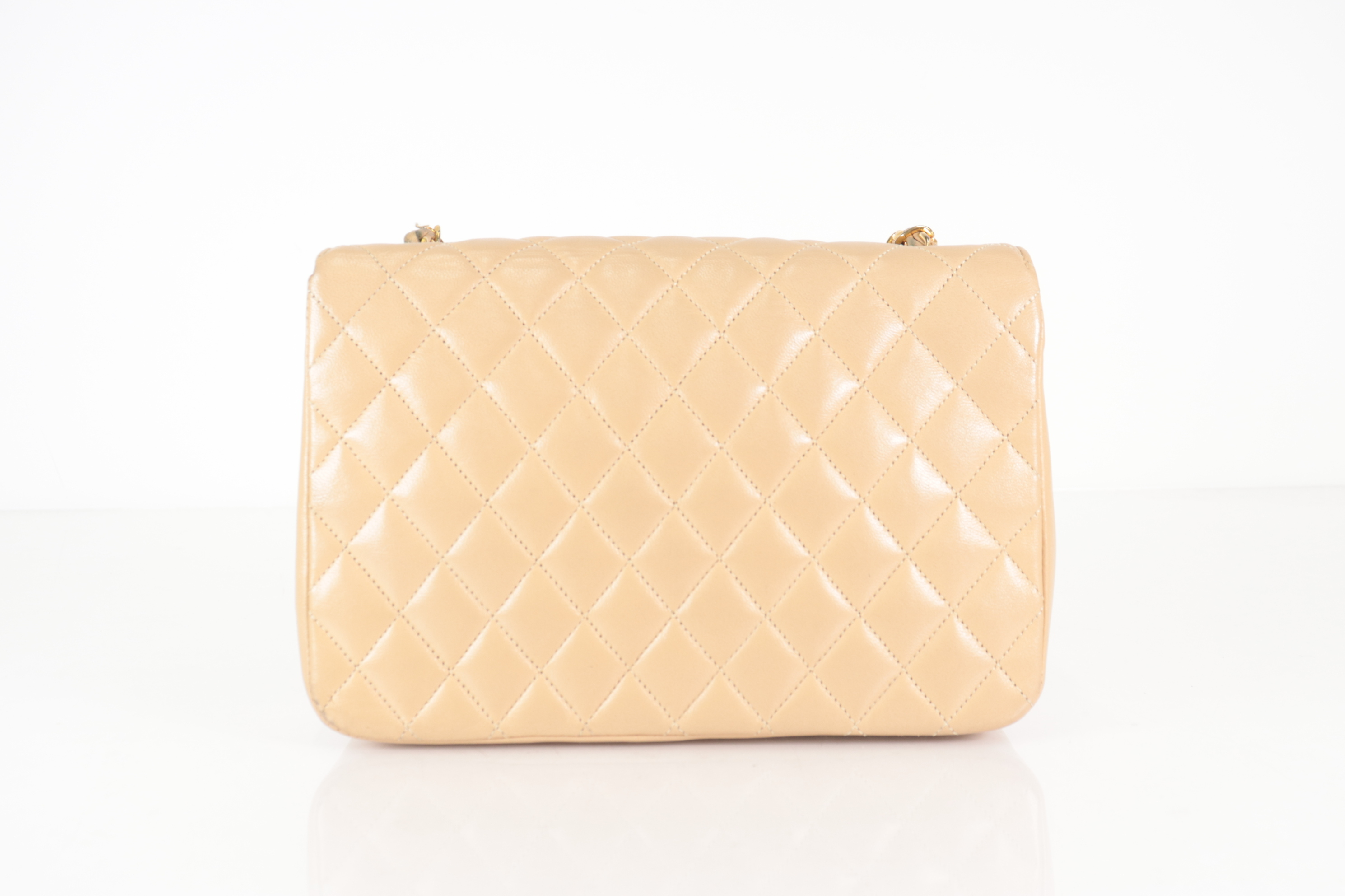 Round Flap Lambskin Chain Shoulder Bag, Beige, Series 0 (Shoulder Bag) — view 3