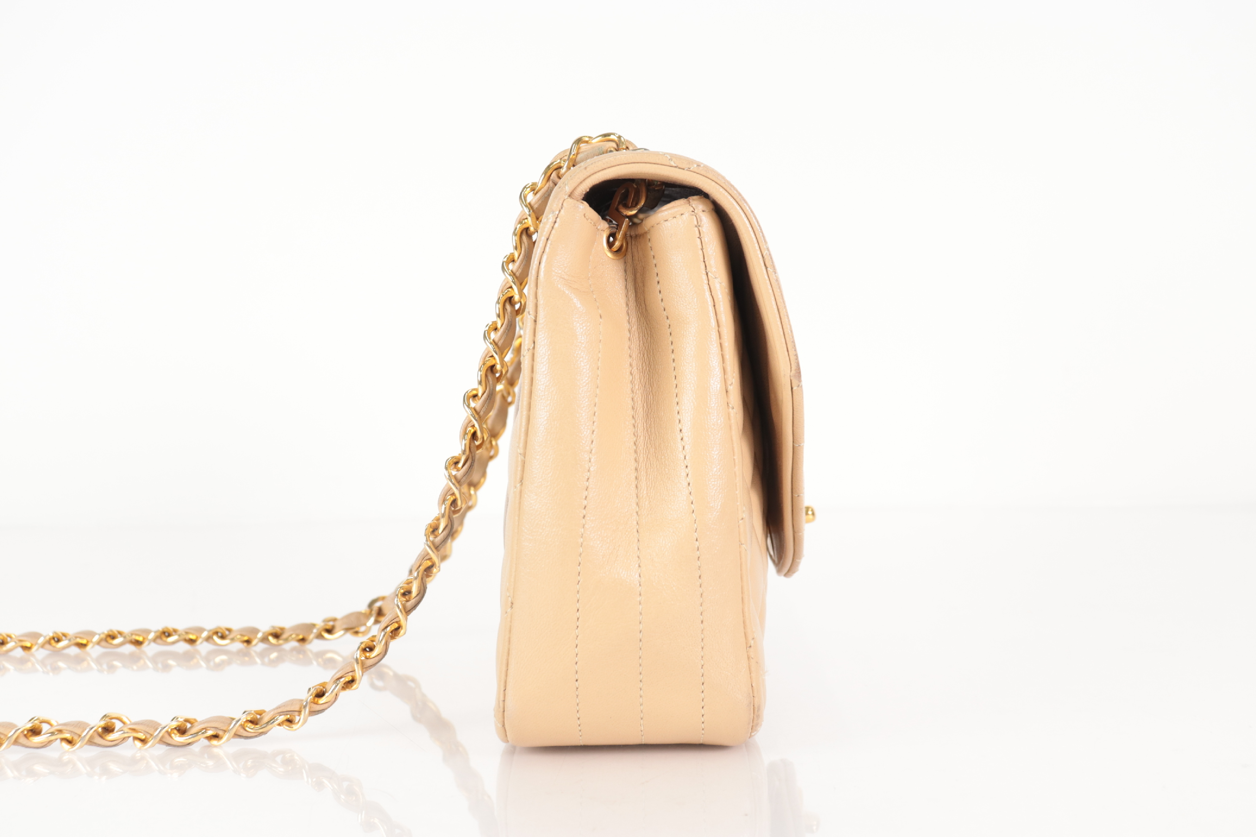Round Flap Lambskin Chain Shoulder Bag, Beige, Series 0 (Shoulder Bag) — view 4