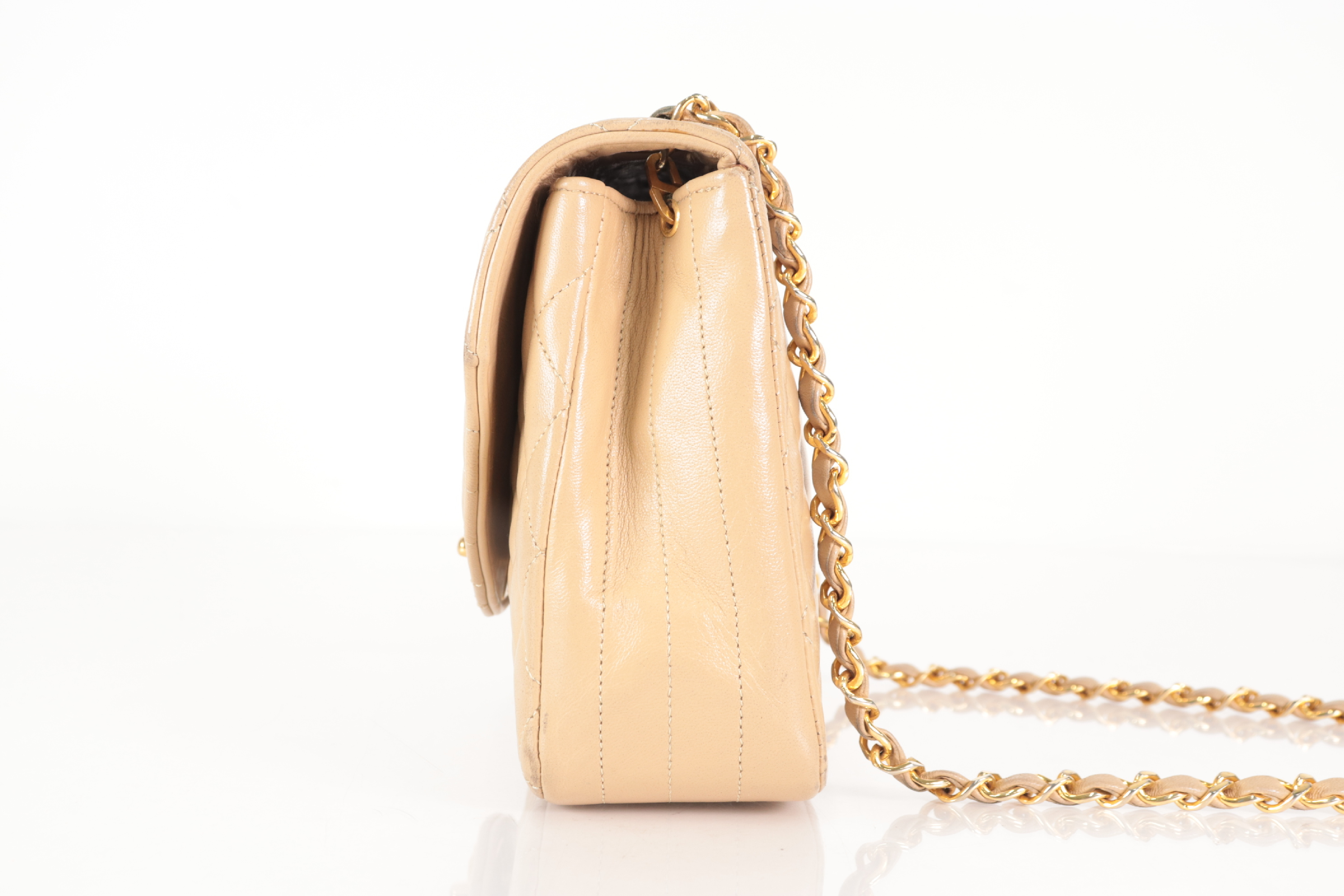 Round Flap Lambskin Chain Shoulder Bag, Beige, Series 0 (Shoulder Bag) — view 5