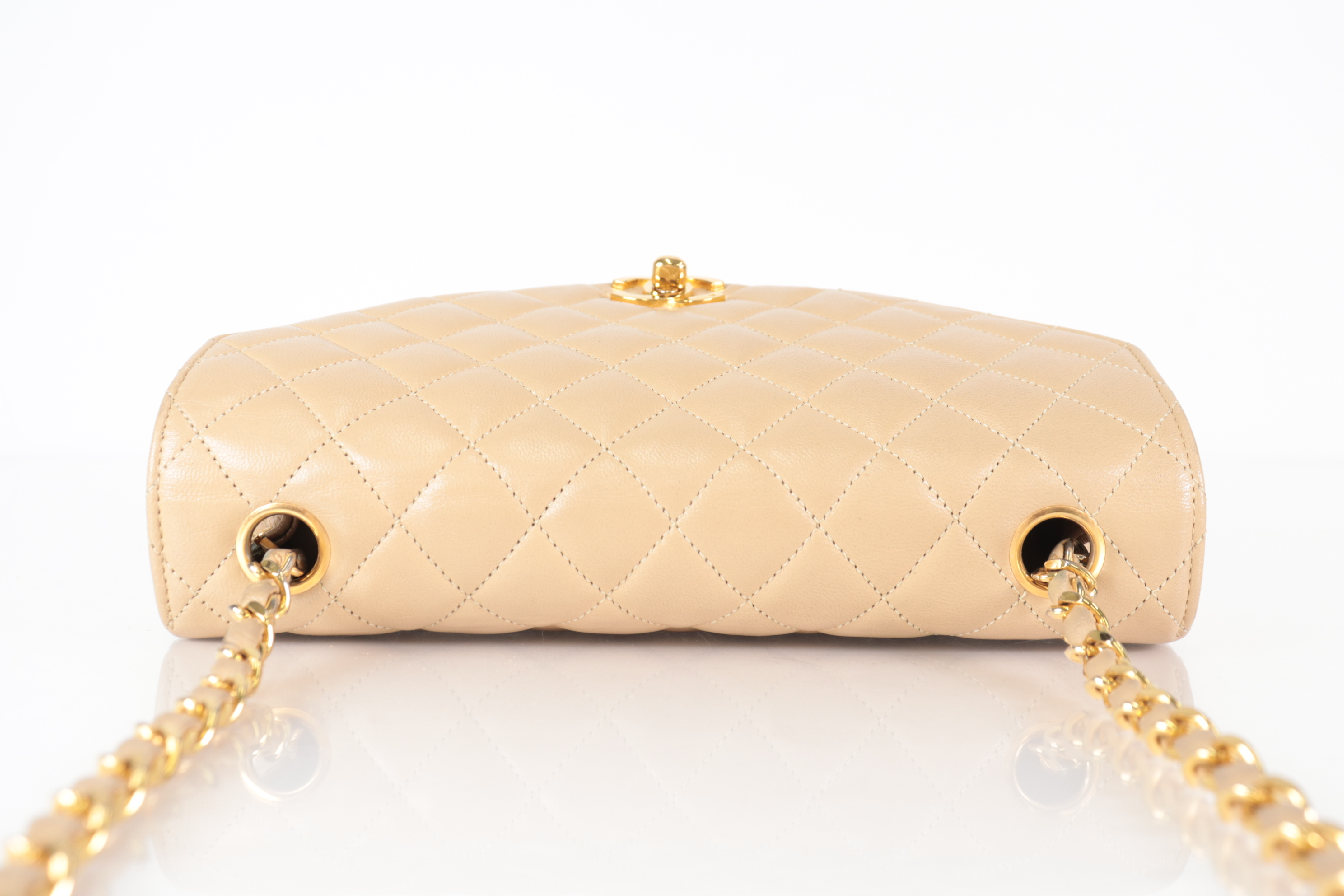 Round Flap Lambskin Chain Shoulder Bag, Beige, Series 0 (Shoulder Bag) — view 6