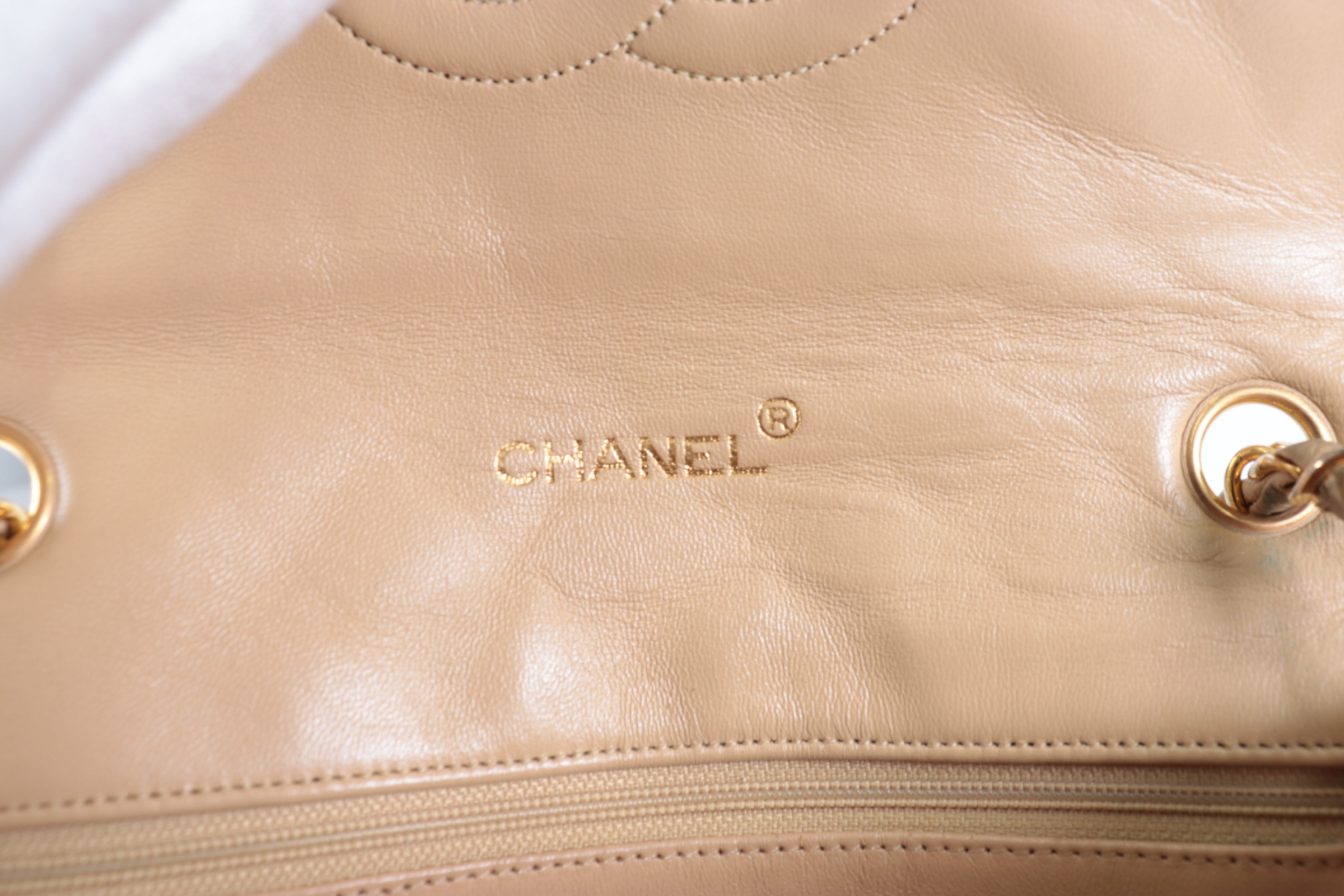 Round Flap Lambskin Chain Shoulder Bag, Beige, Series 0 (Shoulder Bag) — view 8