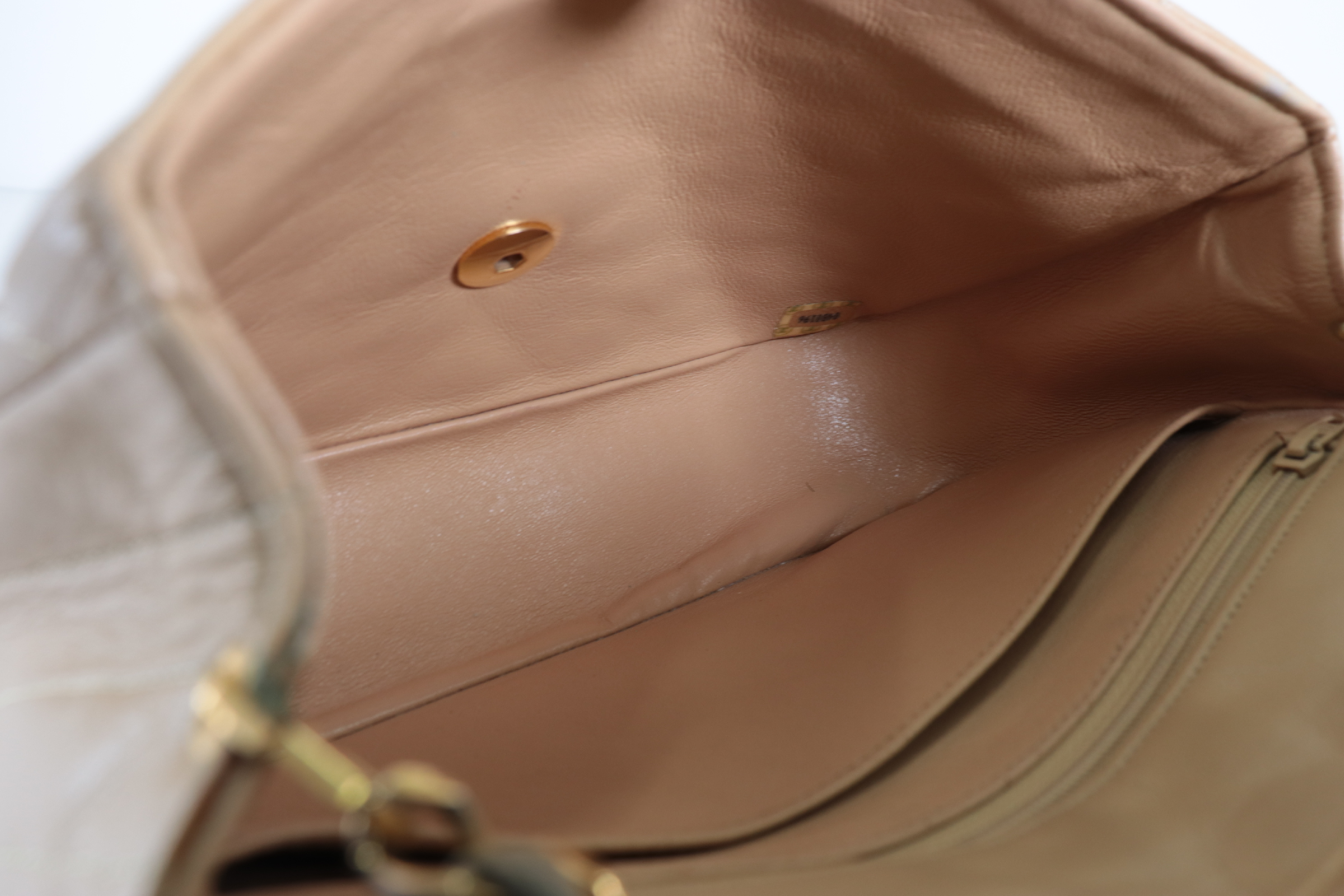 Round Flap Lambskin Chain Shoulder Bag, Beige, Series 0 (Shoulder Bag) — view 9