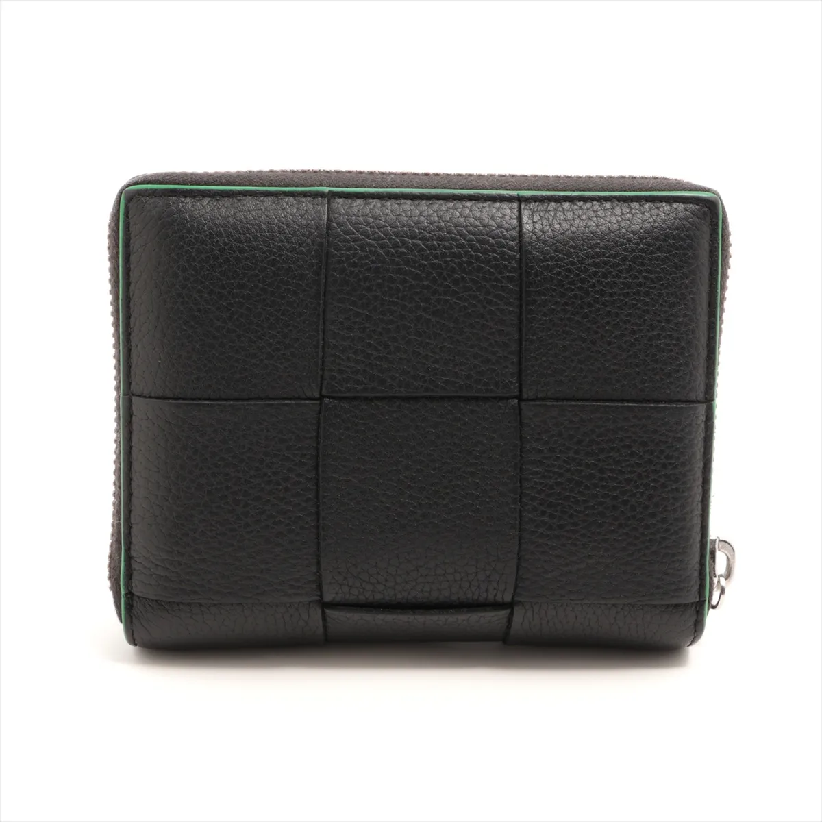Maxi Intrecciato Cassette Leather Compact Wallet, Black — view 2