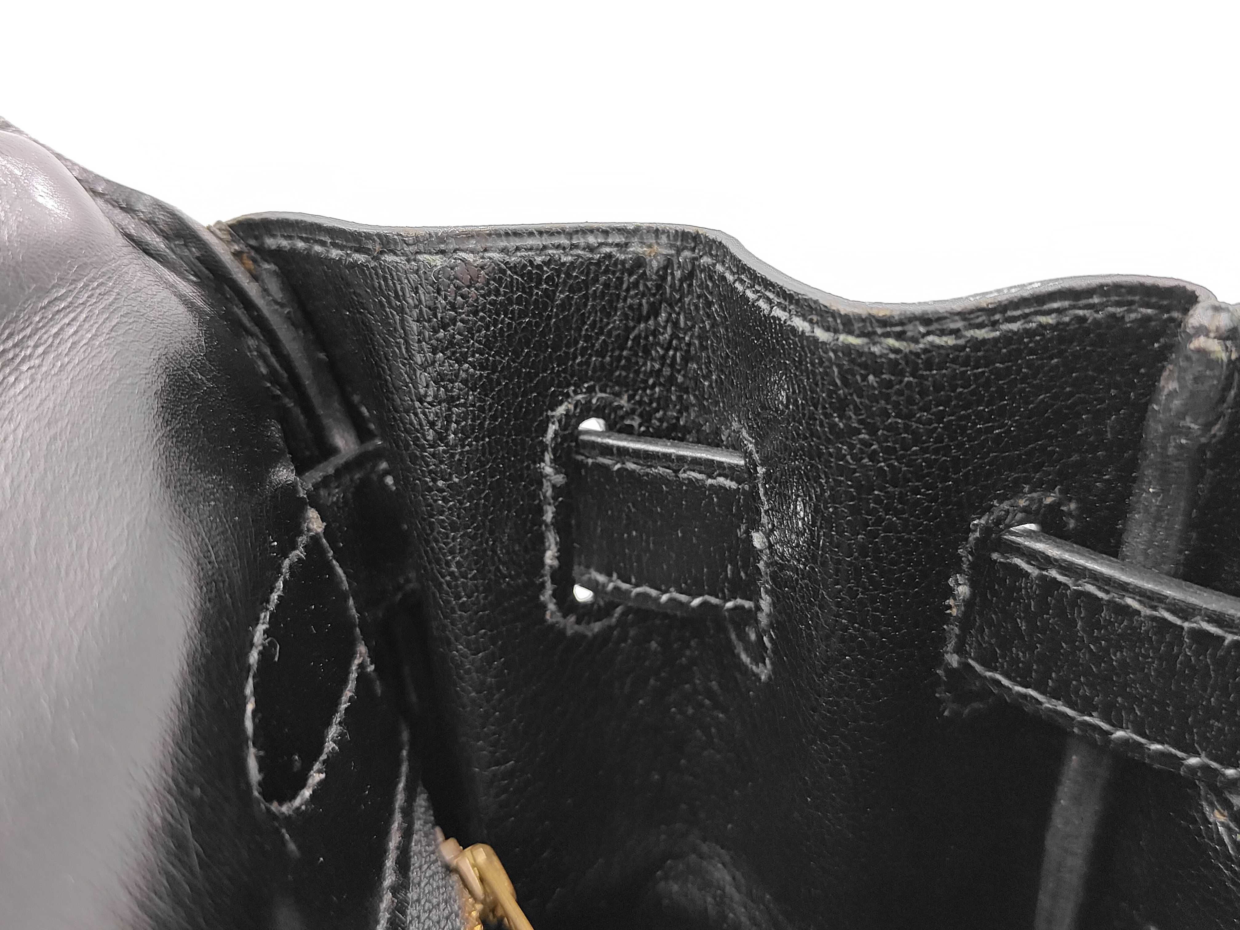 Kelly 32 Box Calf Leather, Black/Gold Hardware, S Stamped Handbag — view 15