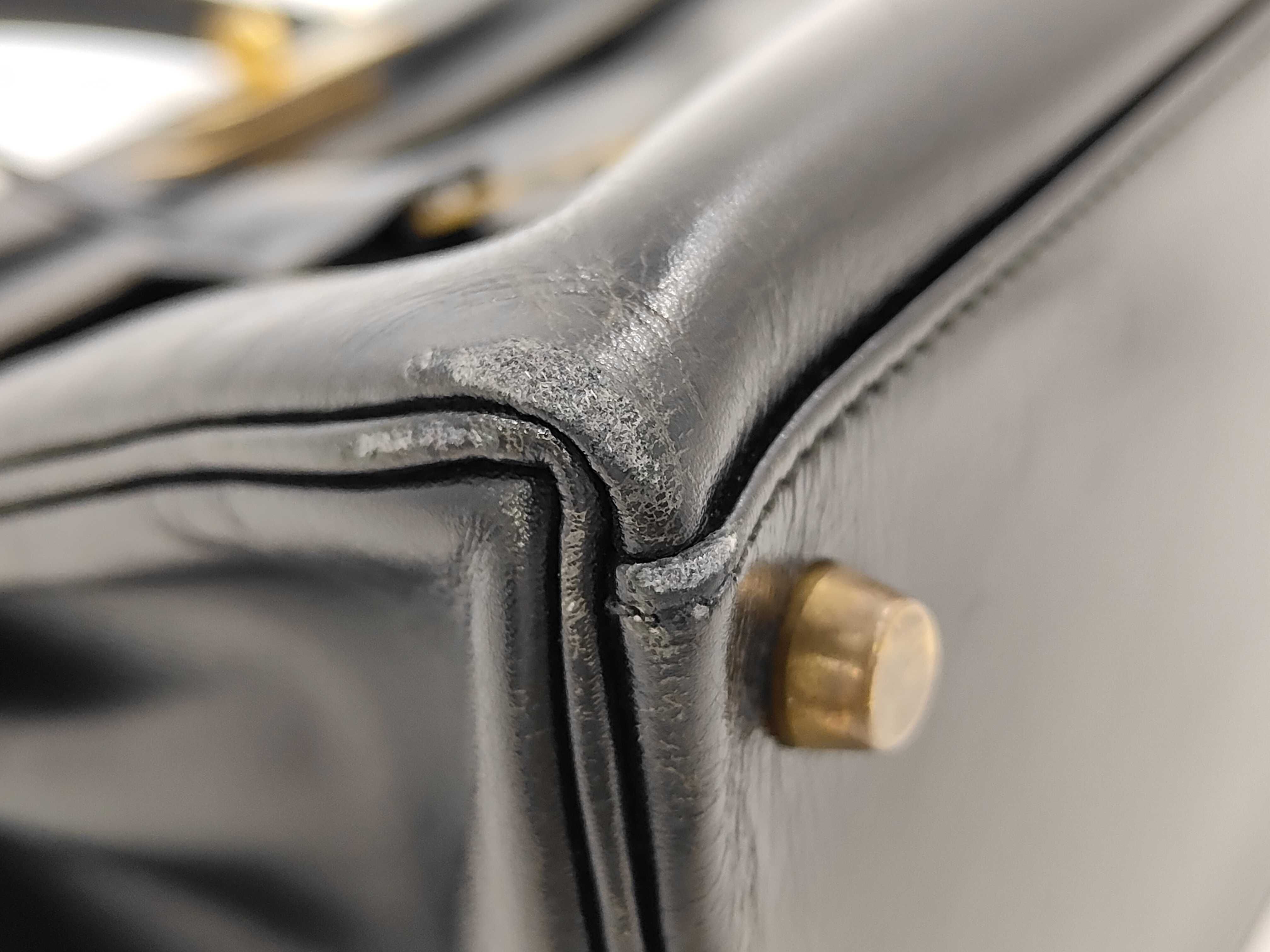 Kelly 32 Box Calf Leather, Black/Gold Hardware, S Stamped Handbag — view 4