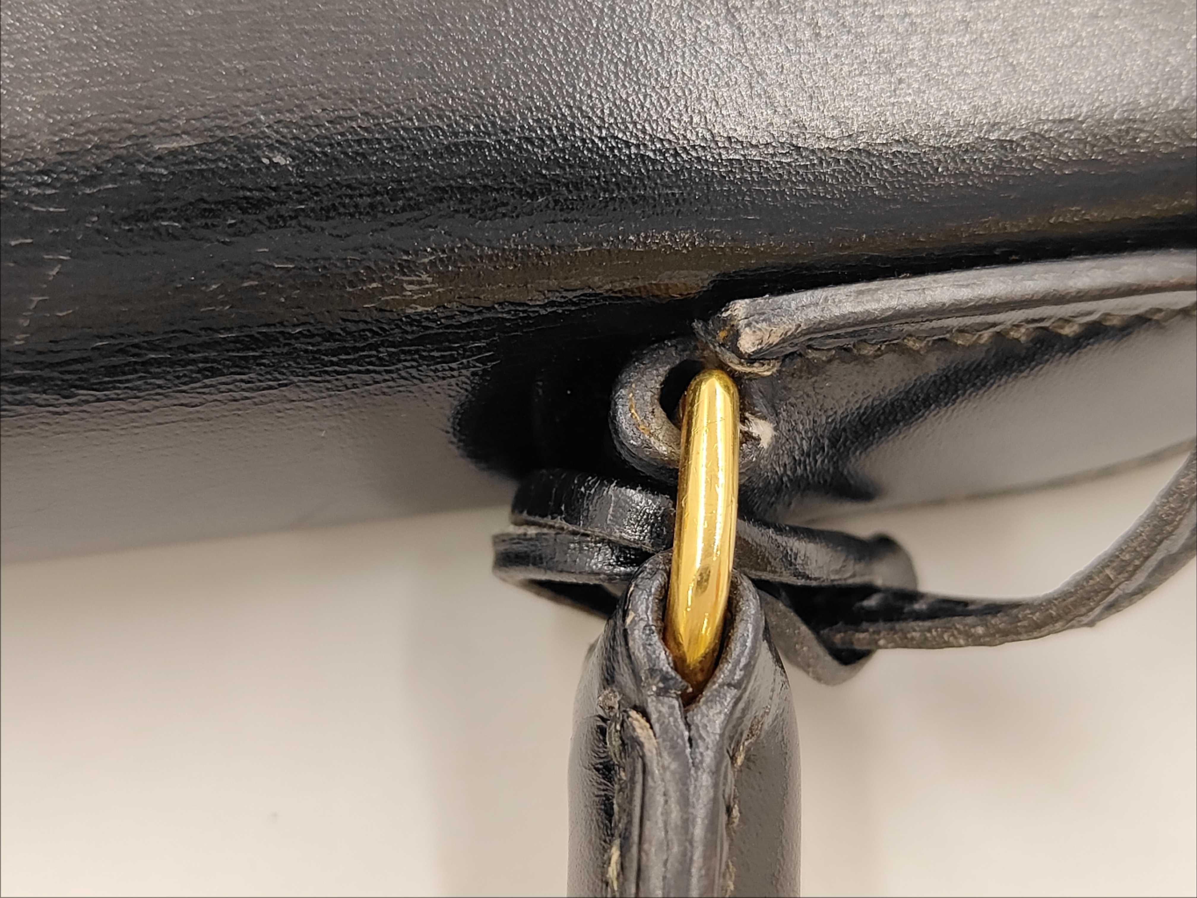 Kelly 32 Box Calf Leather, Black/Gold Hardware, S Stamped Handbag — view 9