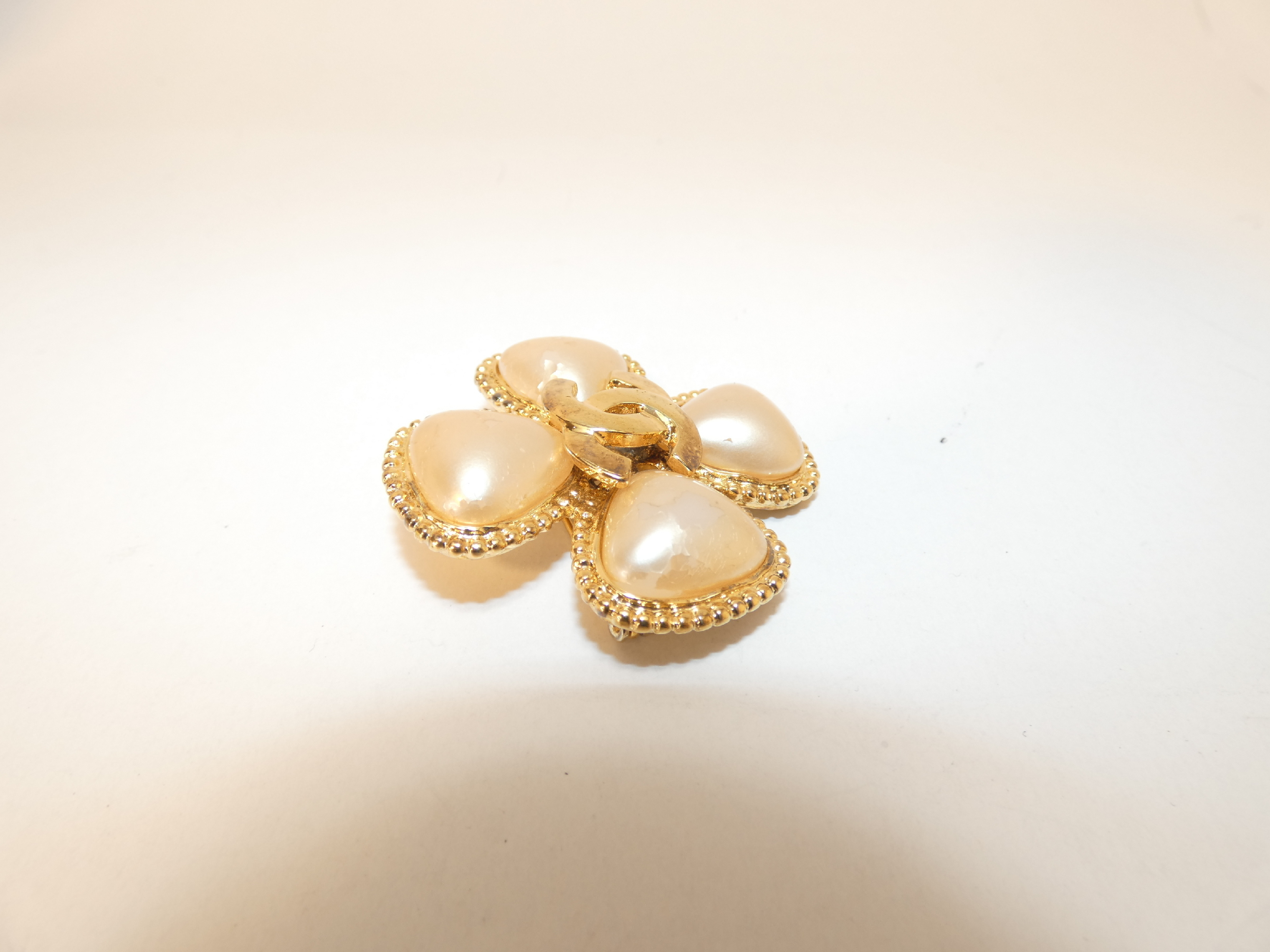 Coco Four-Leaf Clover Faux Pearl Brooch — view 3