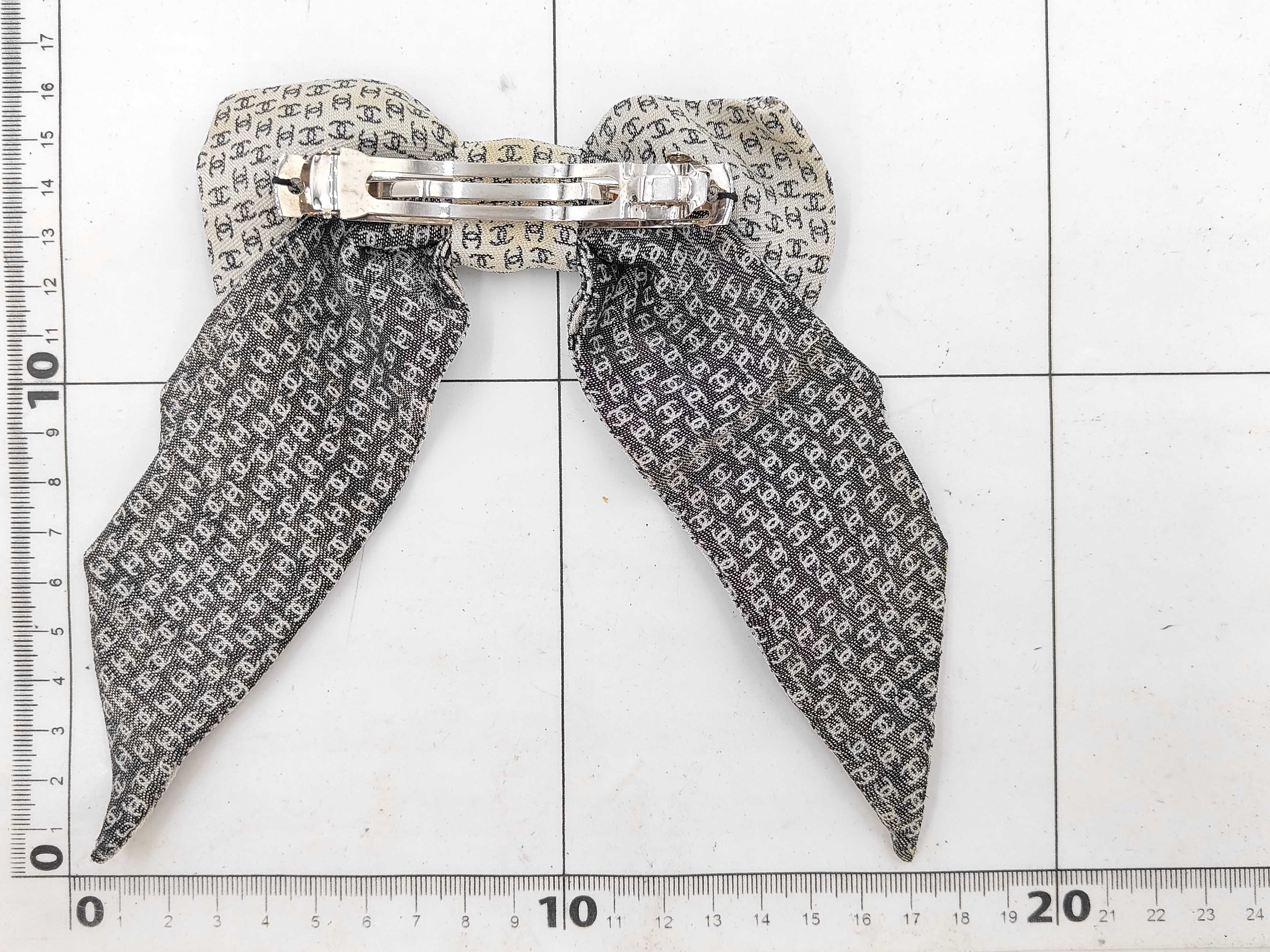 Barrette - Silk, Ivory x Black, Coco Mark Pattern/Ribbon, 25A, Excellent Condition, Hair Accessory — view 4