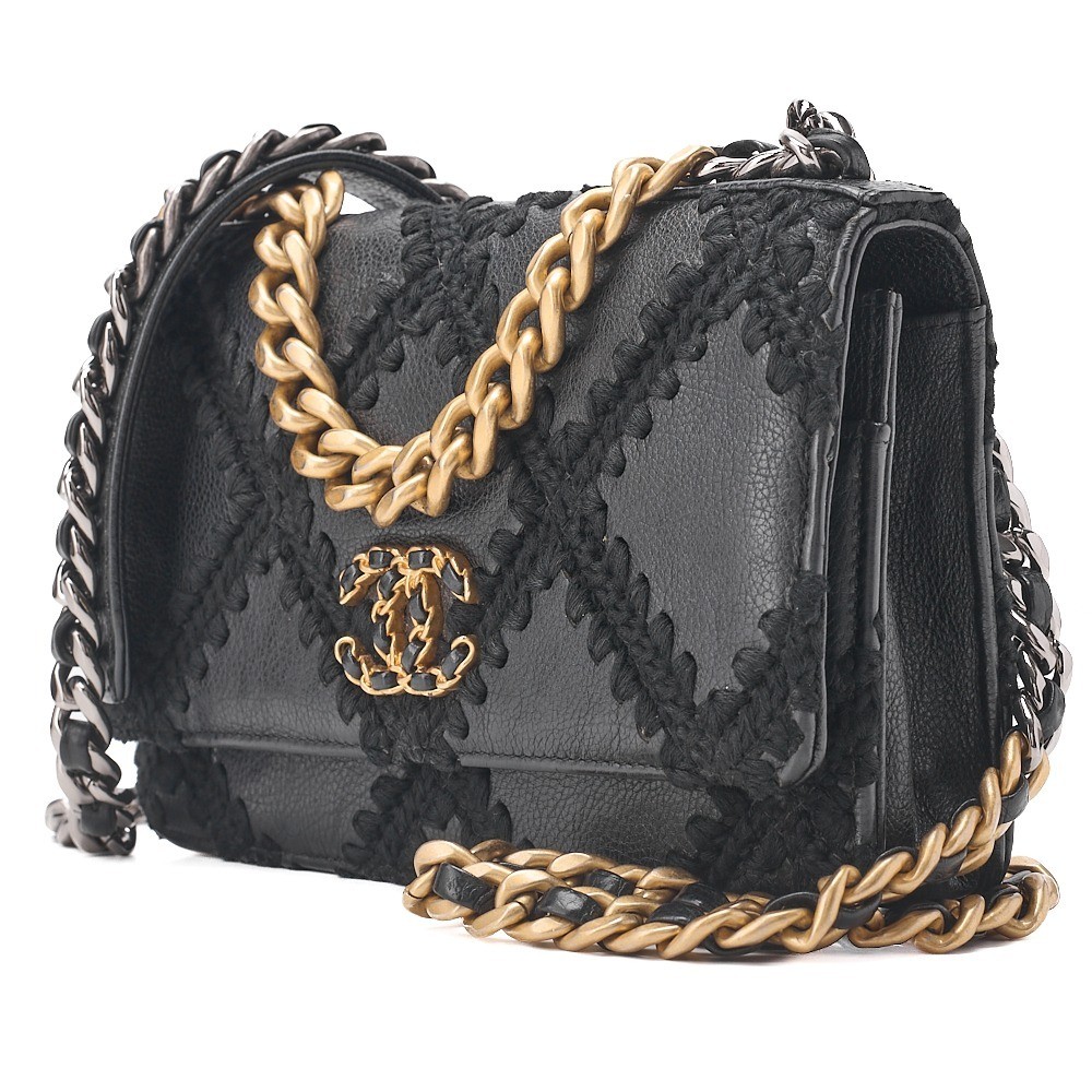 19 Tweed x Leather Chain Wallet, Black, Gold x Silver Hardware, Serial Number 30s — view 4