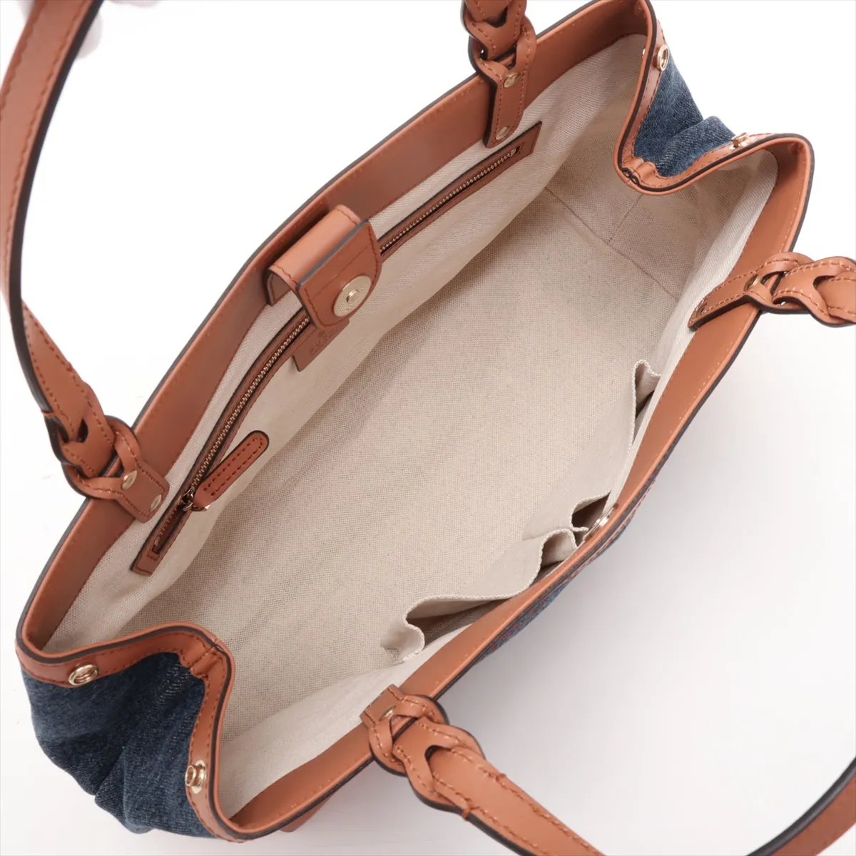 Craft Gucci Logo 348715 Denim x Leather Tote Bag Navy x Brown — view 7