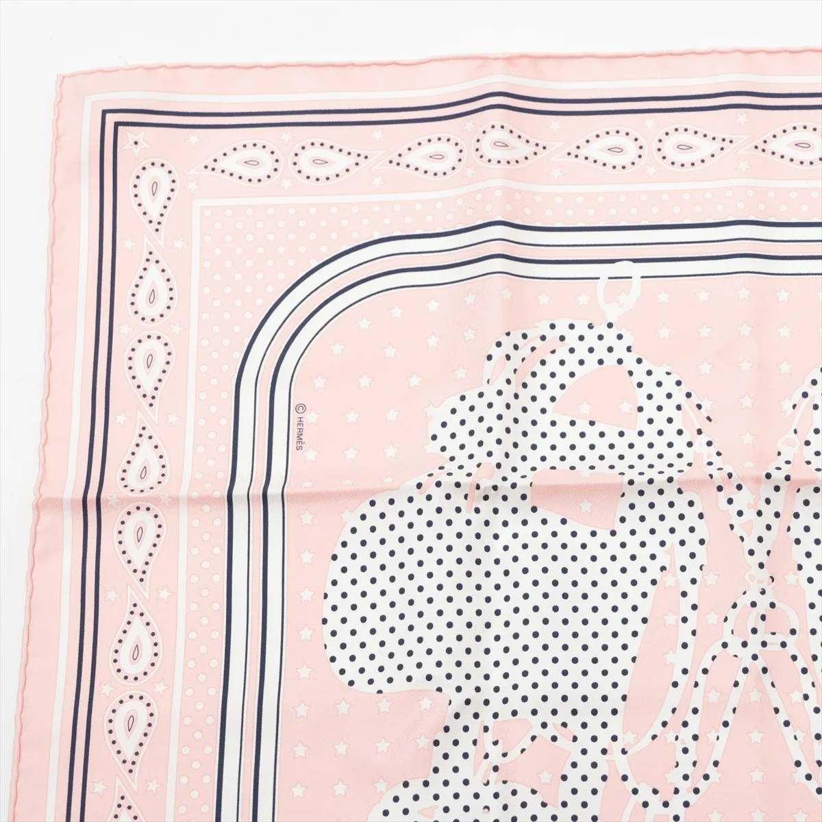 Carre 55 Brides de Gala Bandana Scarf Silk Rose Pale Thread Paper tag included — view 2