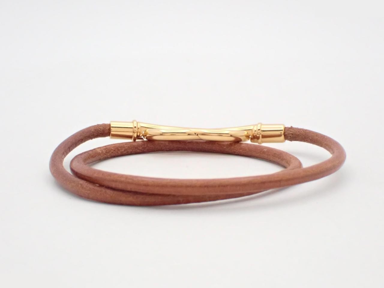 Atame Bracelet, Leather/Brown, GP, Wrist Circumference Approx. 17cm — view 2