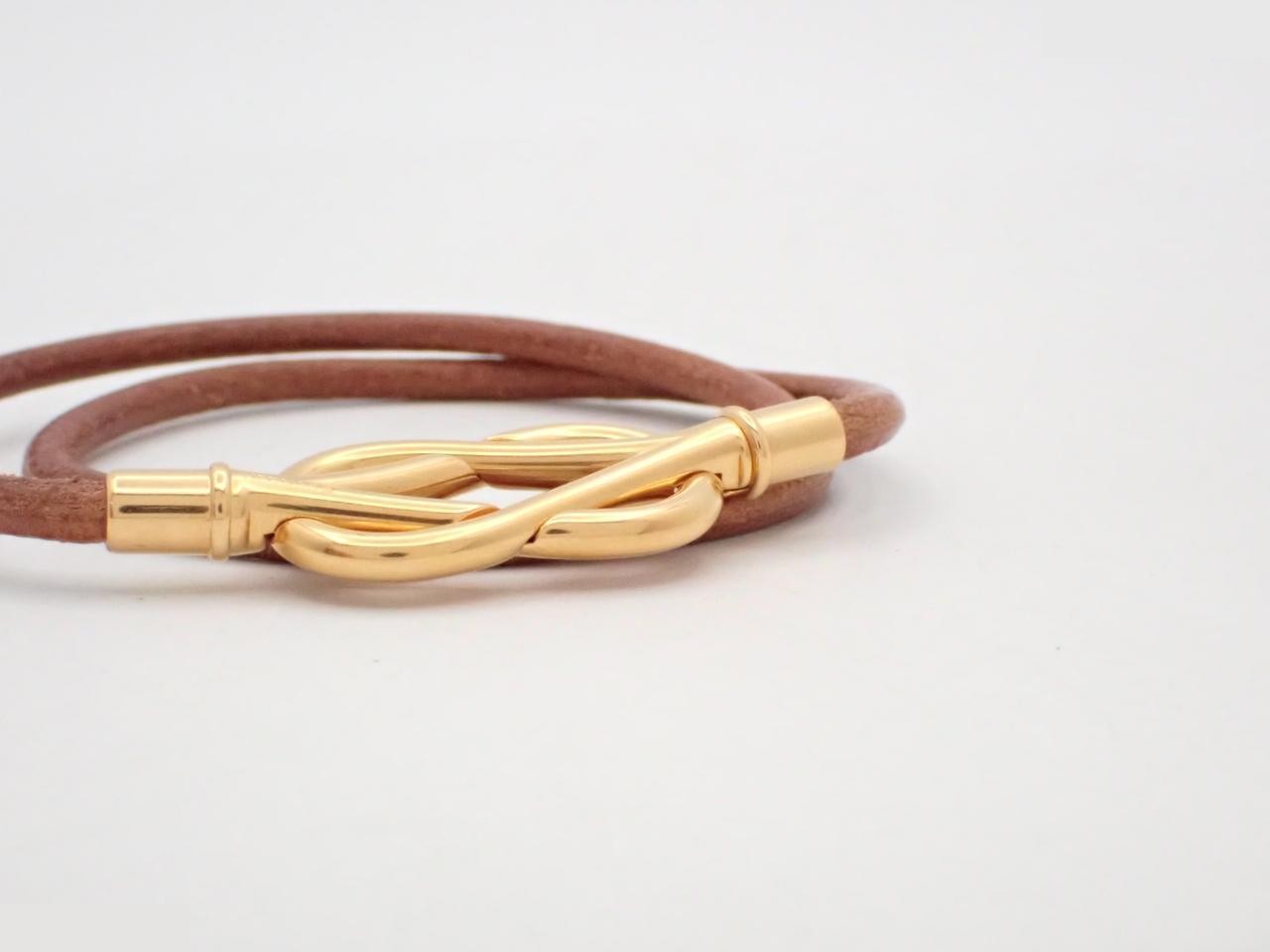 Atame Bracelet, Leather/Brown, GP, Wrist Circumference Approx. 17cm — view 3
