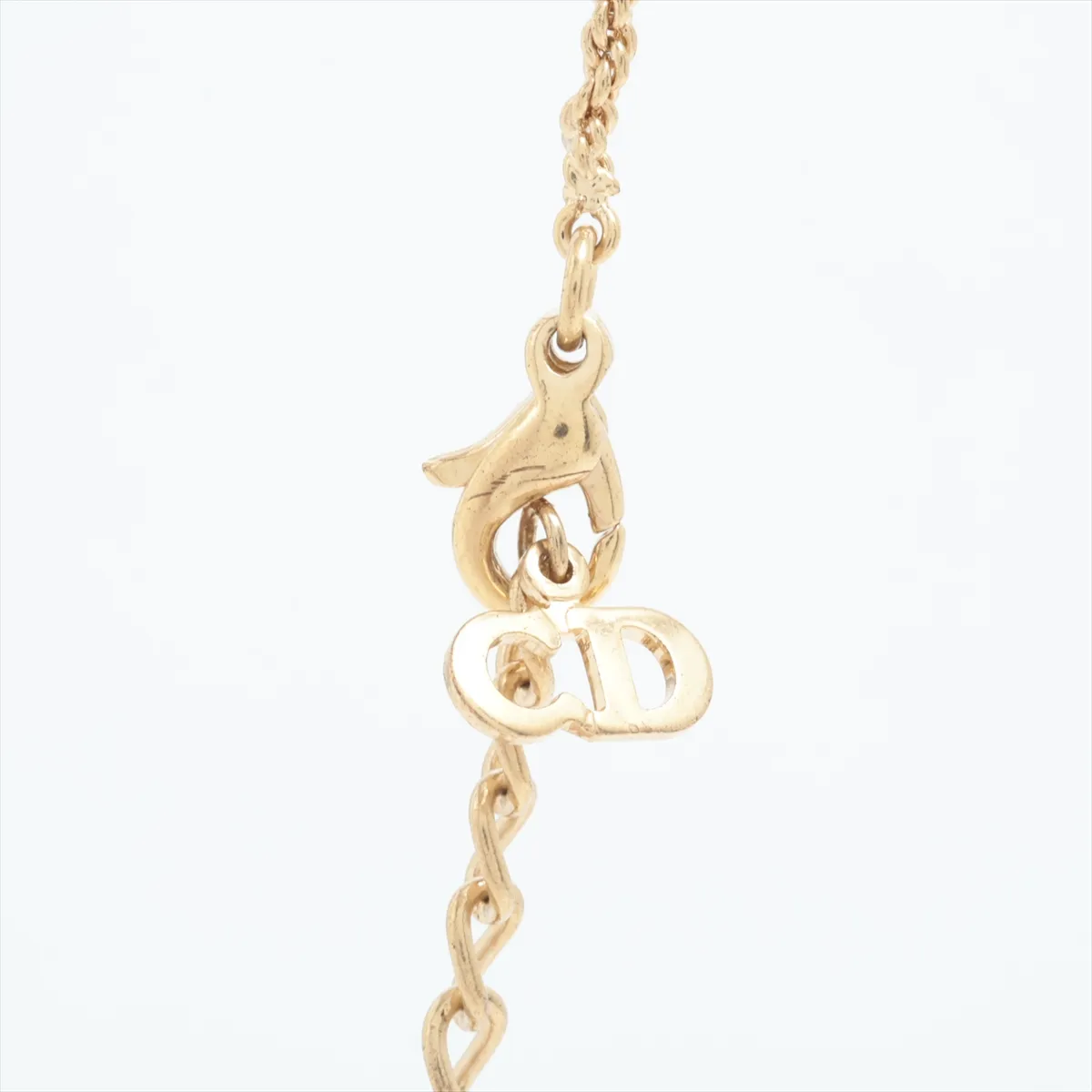 CD logo necklace, gold plated with rhinestones. Shows signs of wear, — view 3