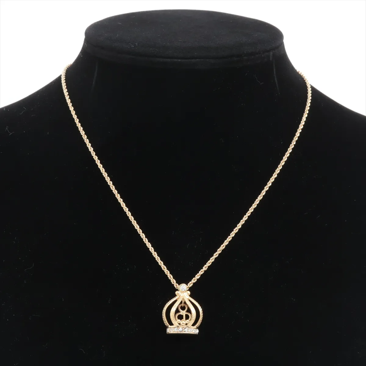 CD logo necklace, gold plated with rhinestones. Shows signs of wear, — view 5