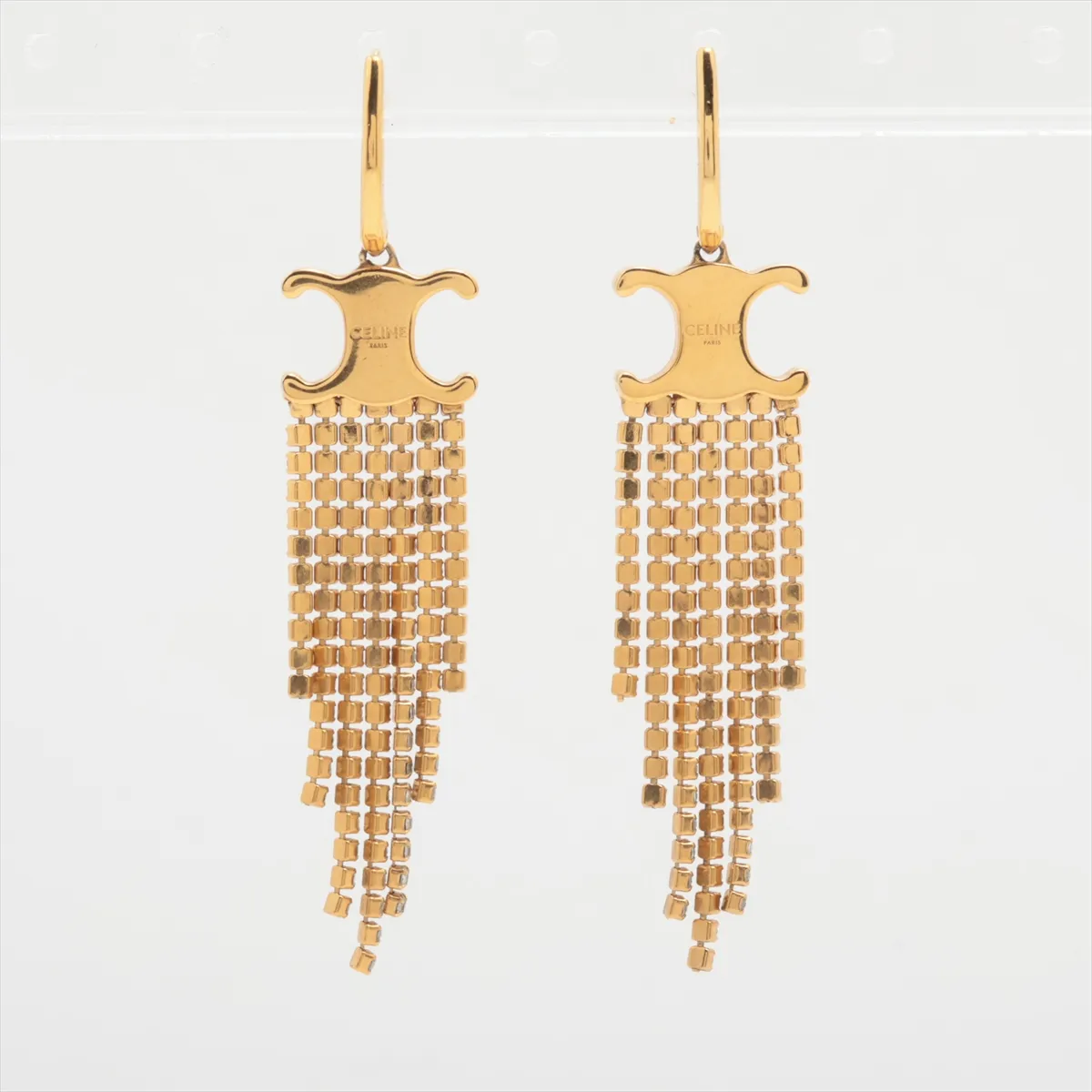 Triomphe Earrings (for both ears), GP x Rhinestone, Gold. Shows signs of wear including — view 3