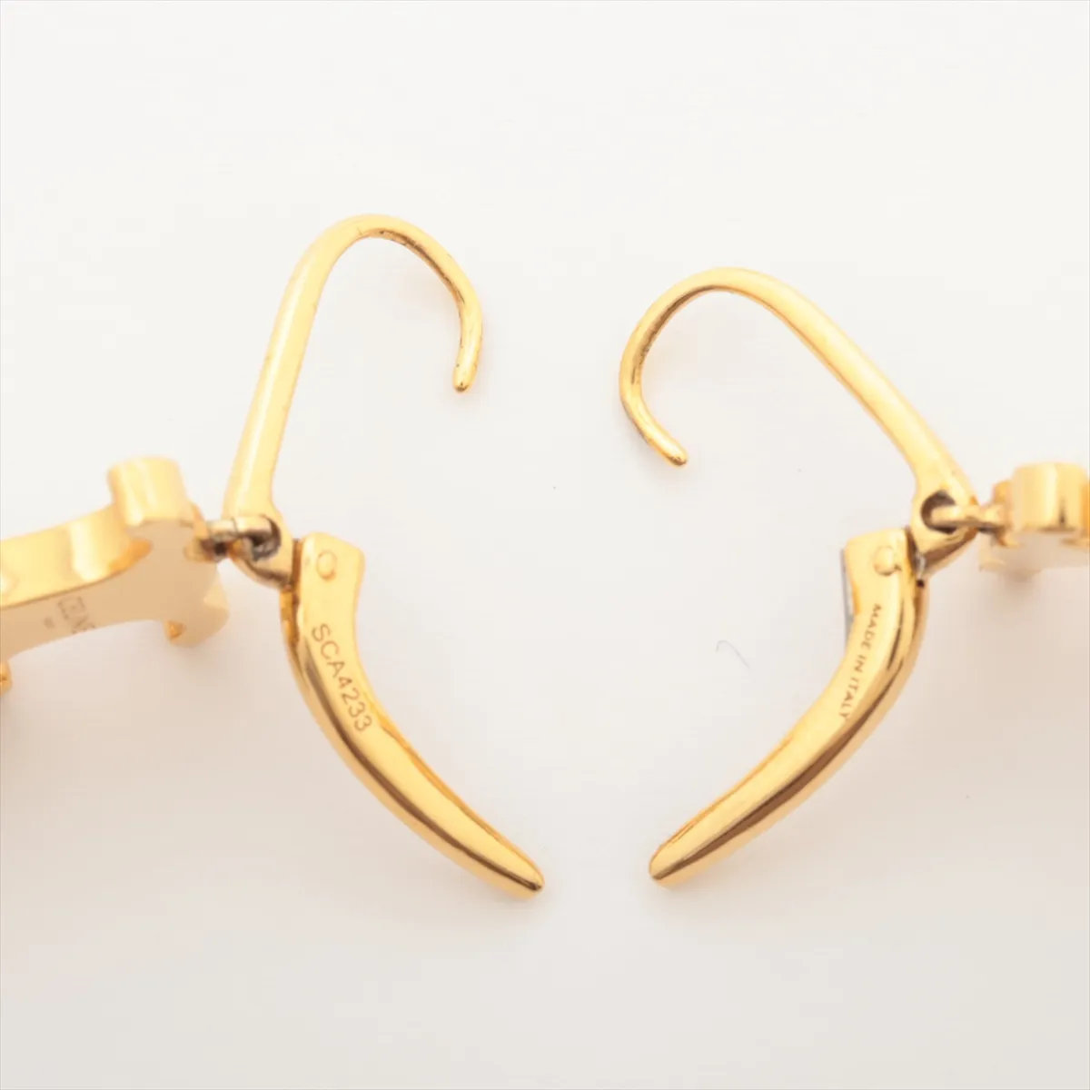 Triomphe Earrings (for both ears), GP x Rhinestone, Gold. Shows signs of wear including — view 4