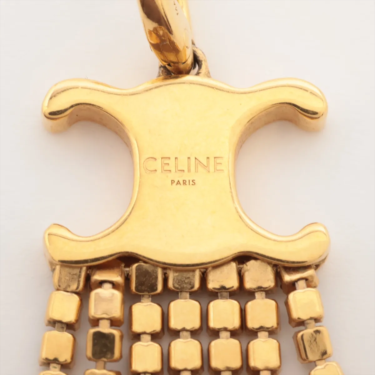 Triomphe Earrings (for both ears), GP x Rhinestone, Gold. Shows signs of wear including — view 5