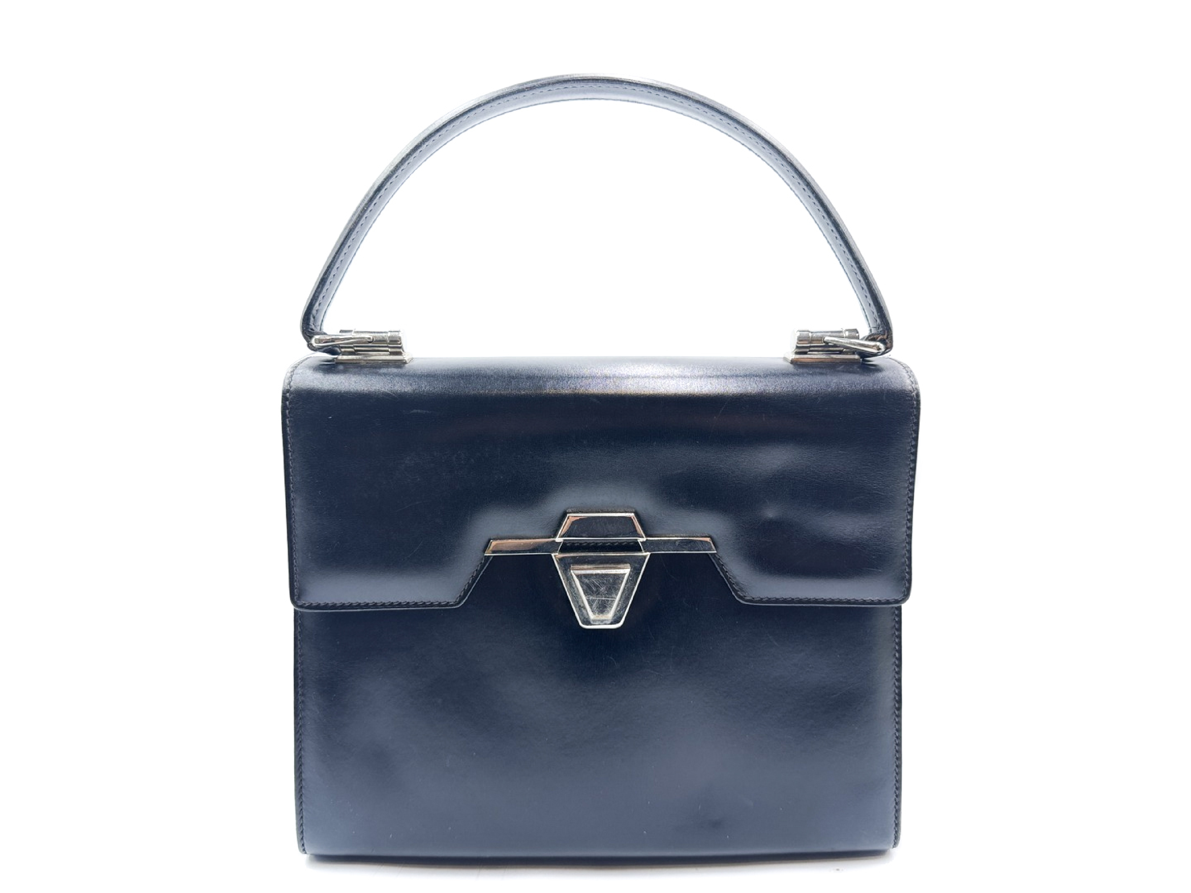 Leather Handbag, Vintage Black with Silver Hardware