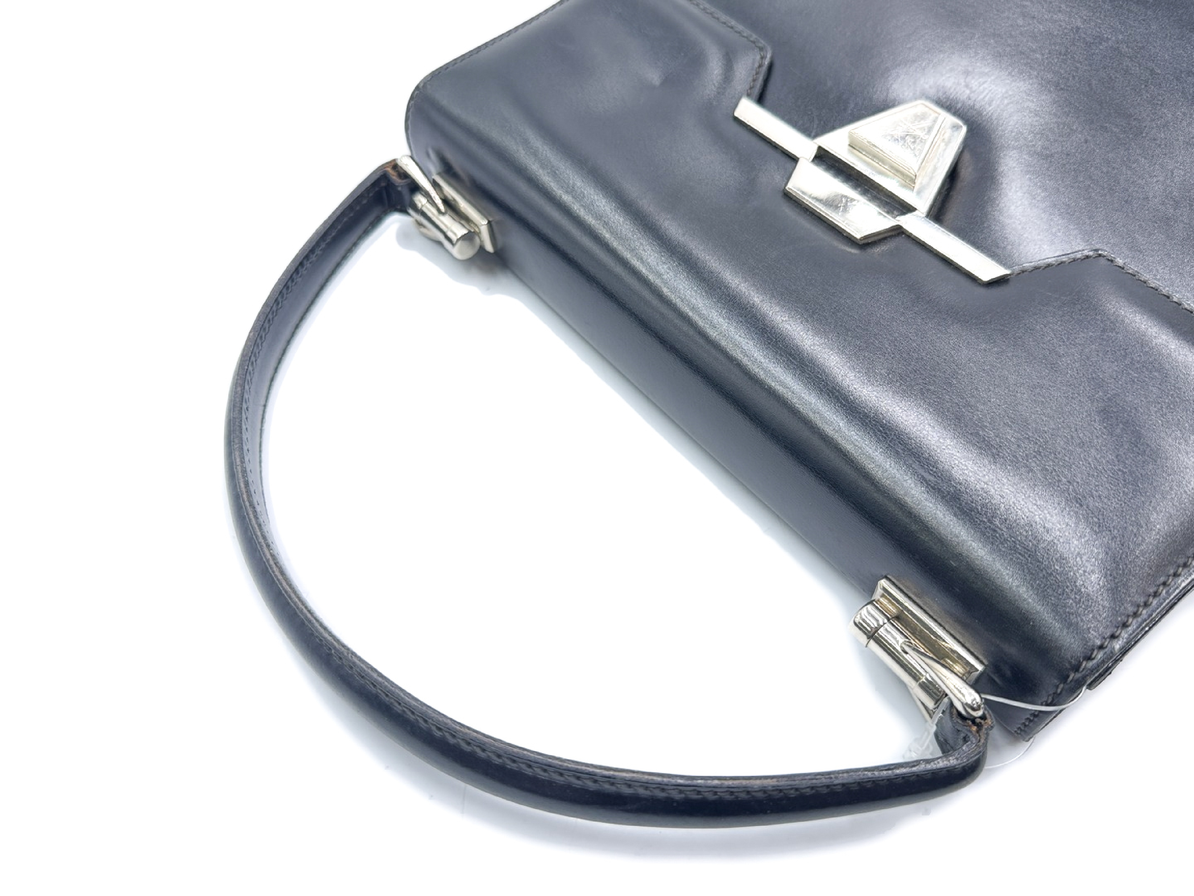 Leather Handbag, Vintage Black with Silver Hardware — view 3